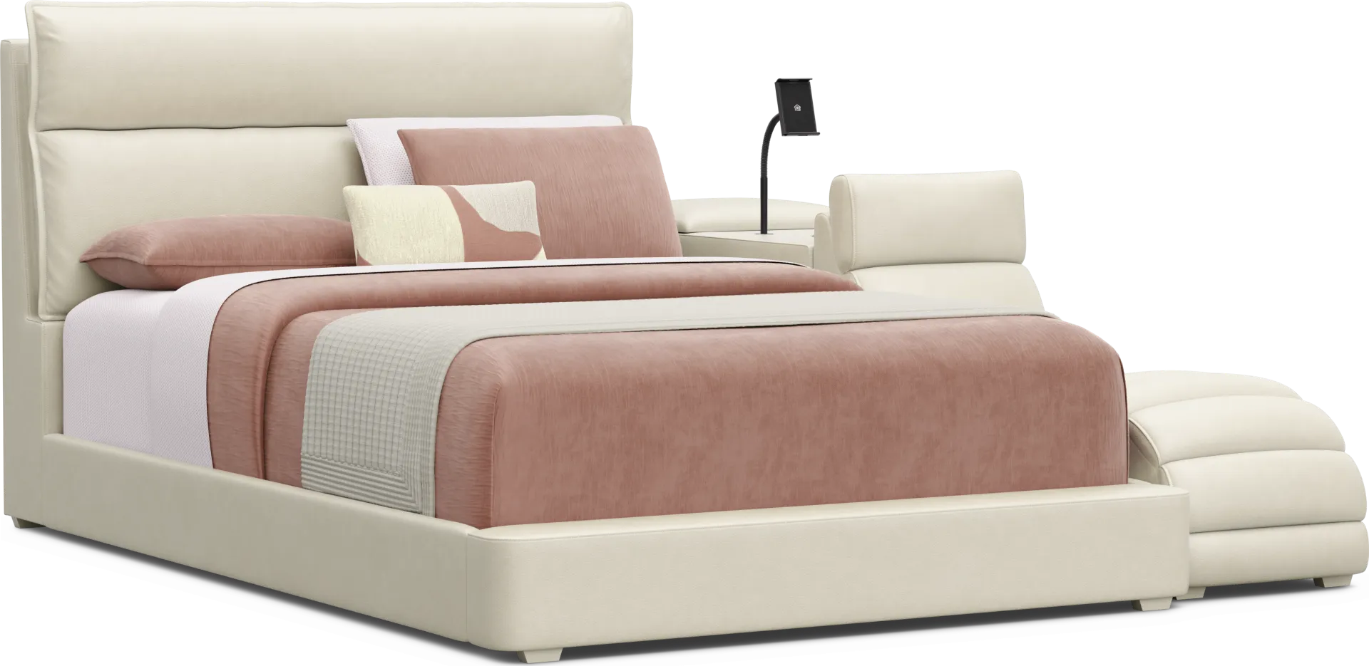 Kids Cloud9 Cream Full Upholstered Bed with Nightstand and Lounger - Image 1
