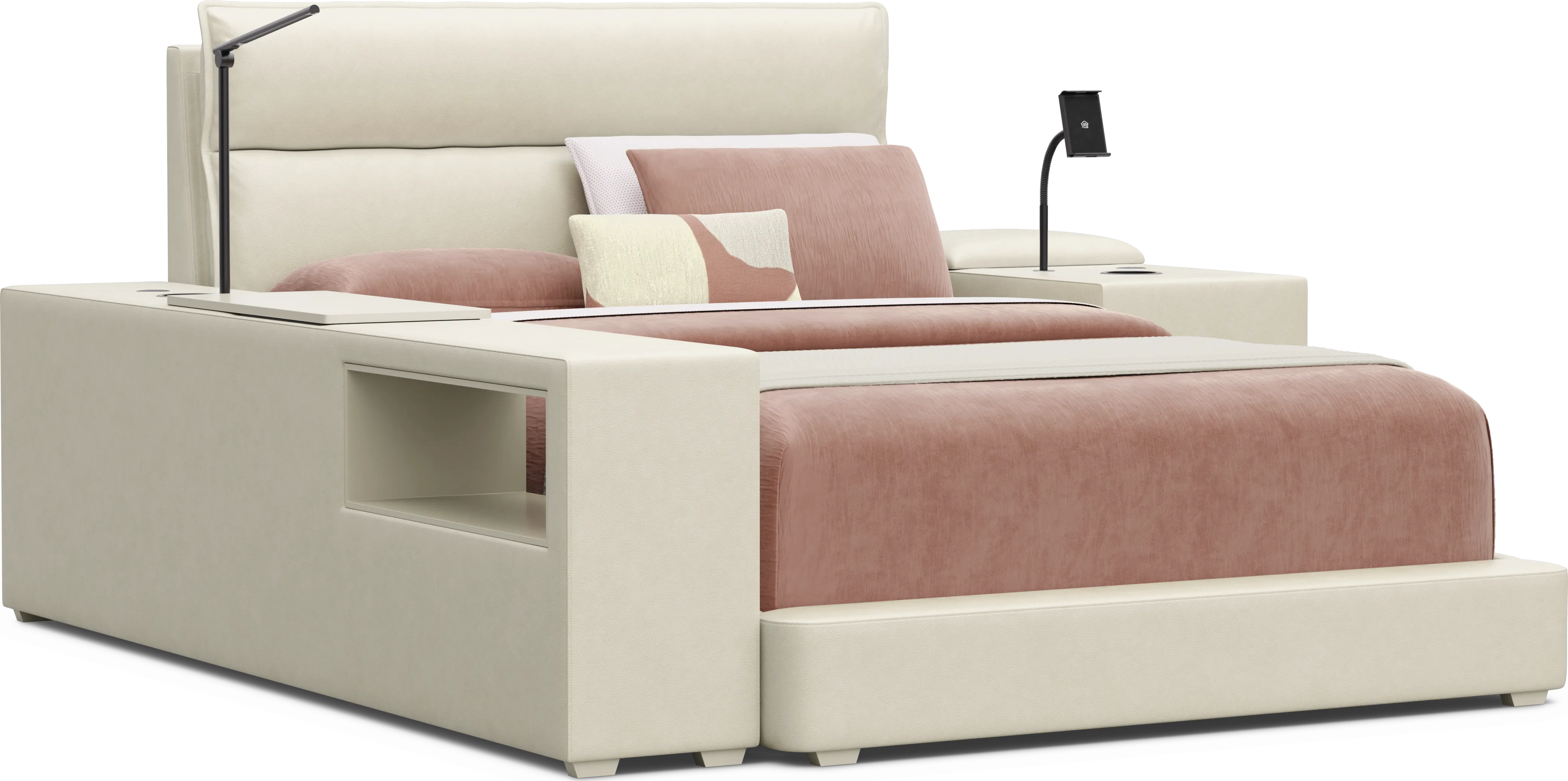 Kids Cloud9 Cream Full Upholstered Bed with Nightstand and Bookcase - Thumbnail - Image 1