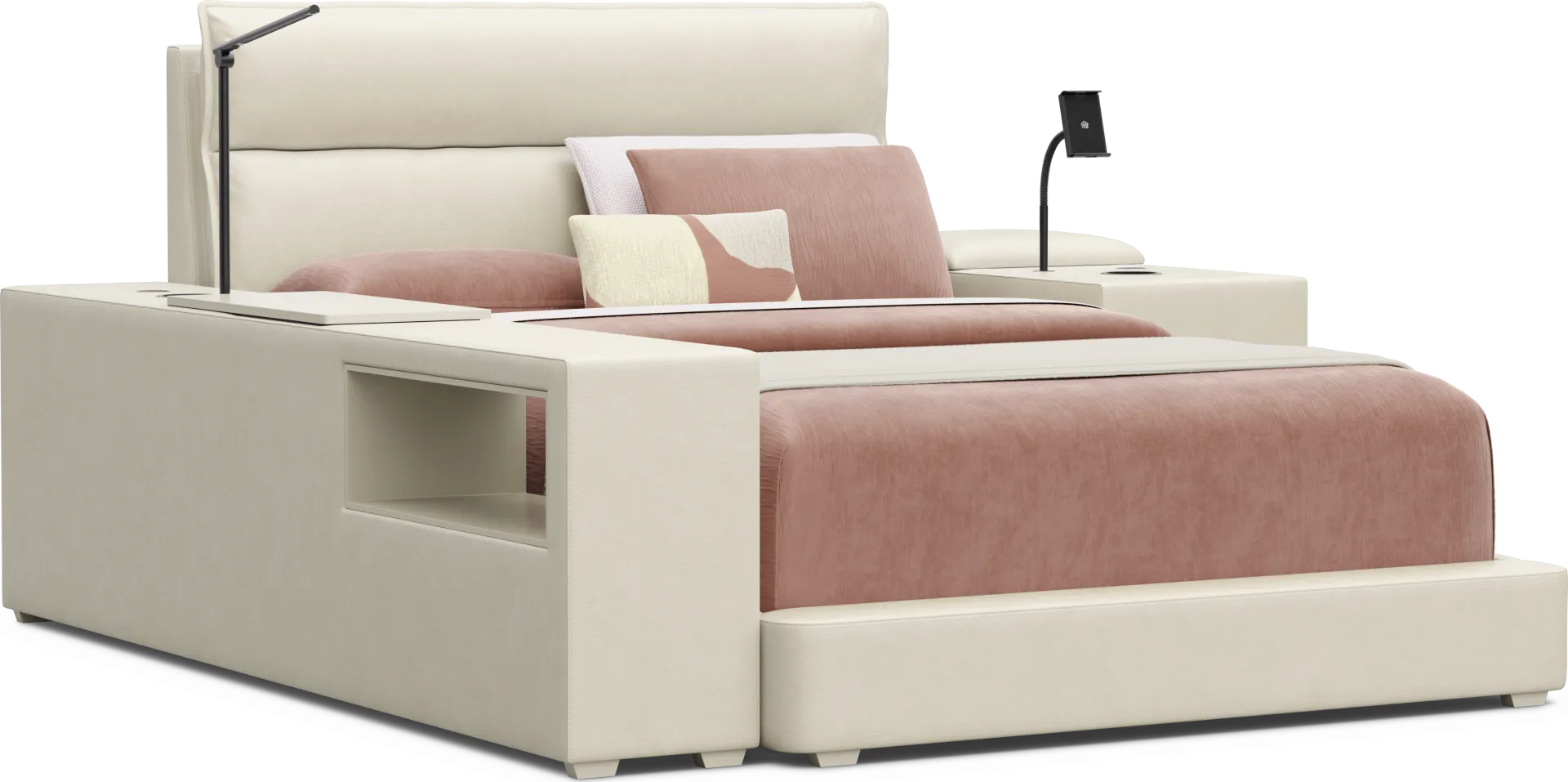 Kids Cloud9 Cream Full Upholstered Bed with Nightstand and Bookcase - Image 1
