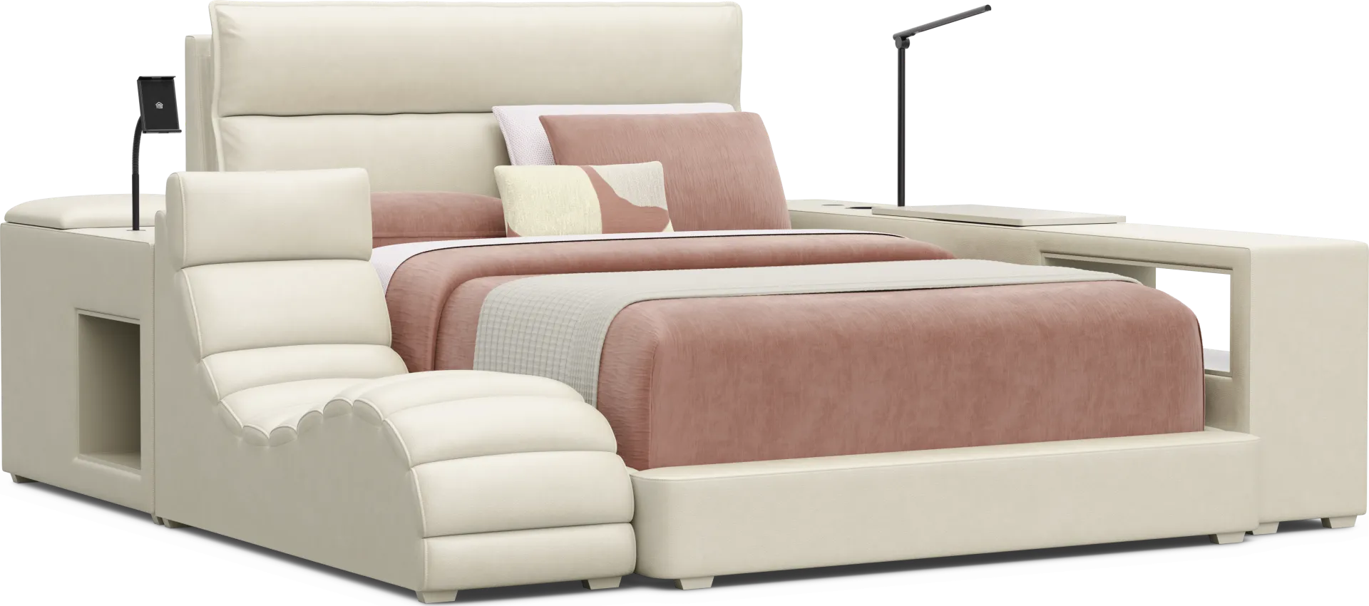 Kids Cloud9 Cream Full Upholstered Bed with Nightstand, Lounger and Bookcase - Image 2