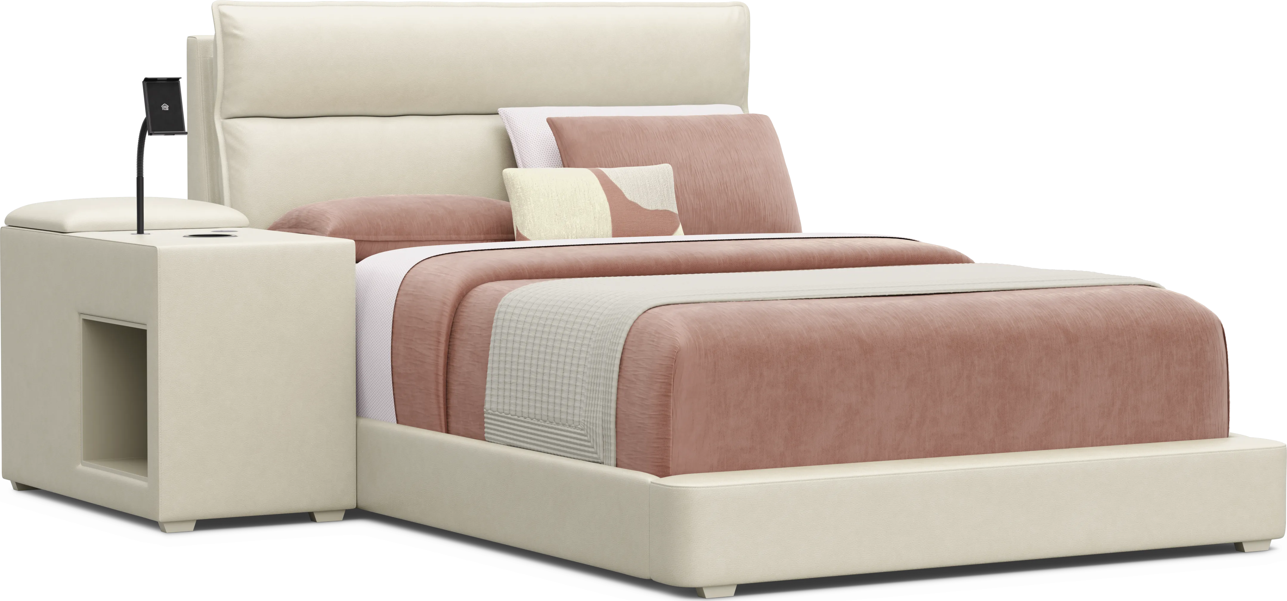 Kids Cloud9 Cream Full Upholstered Bed with Nightstand - Thumbnail - Image 1