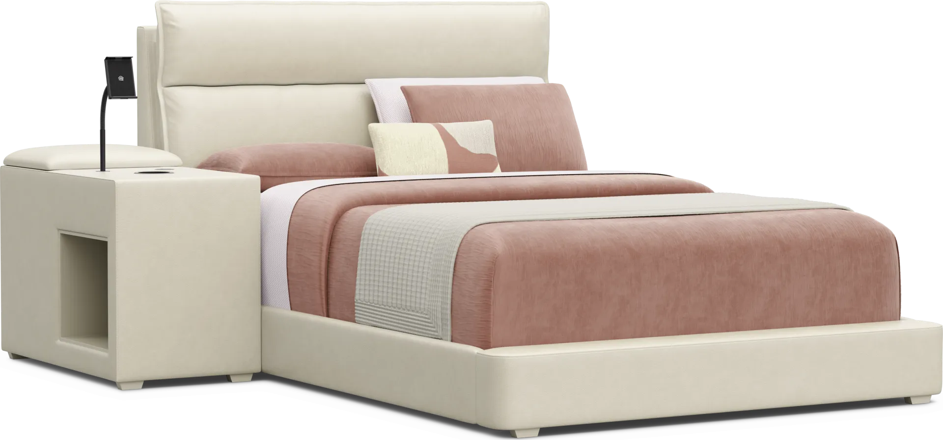 Kids Cloud9 Cream Full Upholstered Bed with Nightstand - Image 1