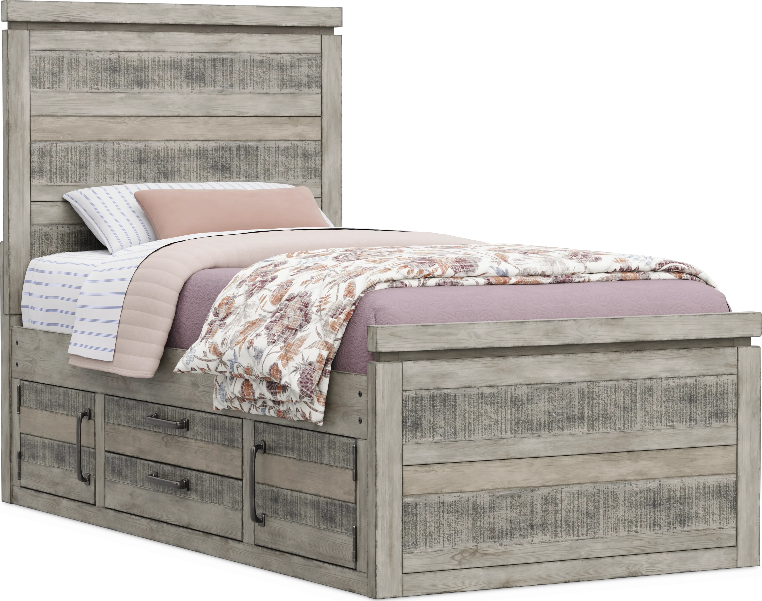 Kids Westover Hills Jr Gray Twin Panel Bed with 2 Storage Side Rails - Thumbnail - Image 1