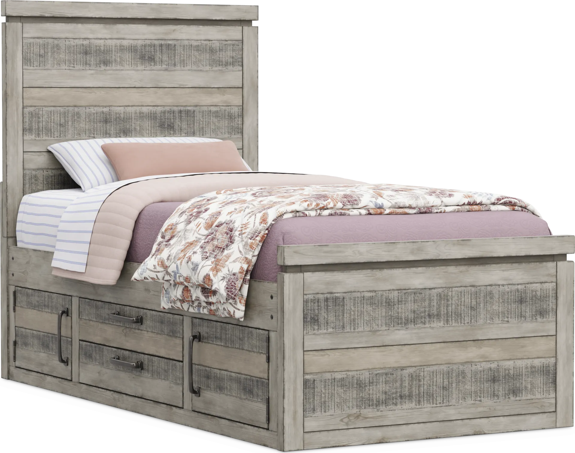 Kids Westover Hills Jr Gray Twin Panel Bed with 2 Storage Side Rails - Image 1