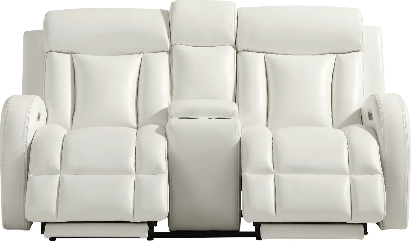 Copperfield White Dual Power Reclining Console Loveseat