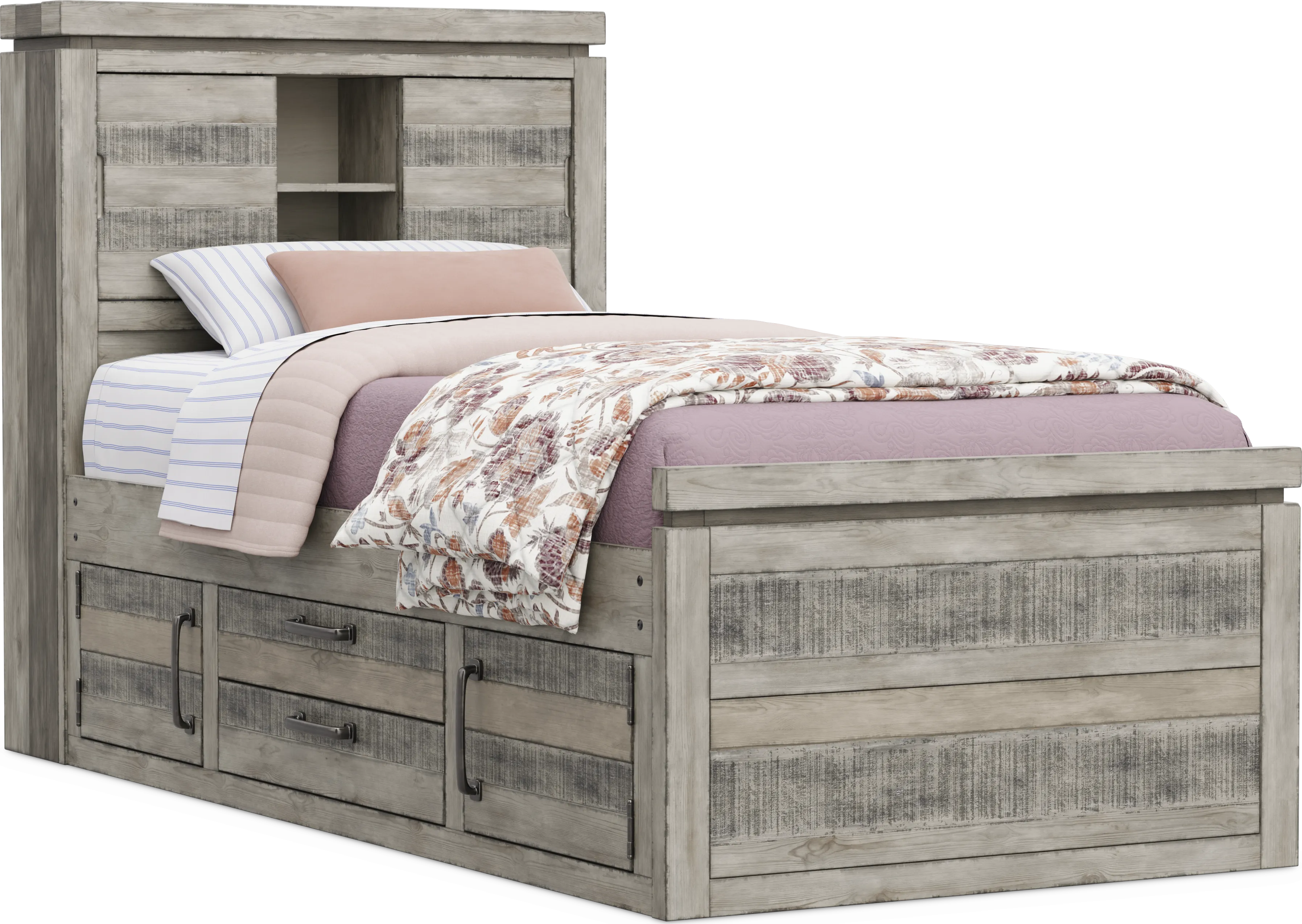 Kids Westover Hills Jr Gray Twin Bookcase Bed with 2 Storage Side Rails - Thumbnail - Image 1