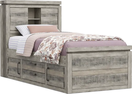 Kids Westover Hills Jr Gray Twin Bookcase Bed with 2 Storage Side Rails