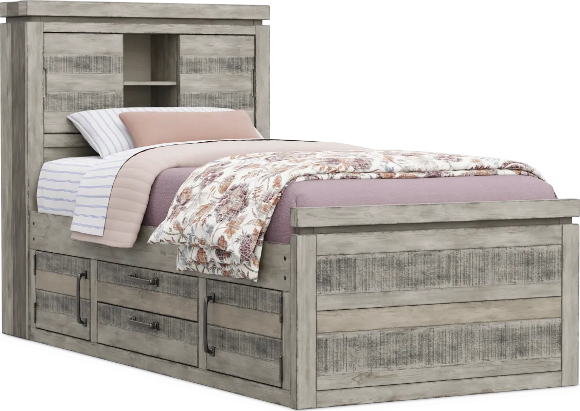 Kids Westover Hills Jr Gray Twin Bookcase Bed with 2 Storage Side Rails