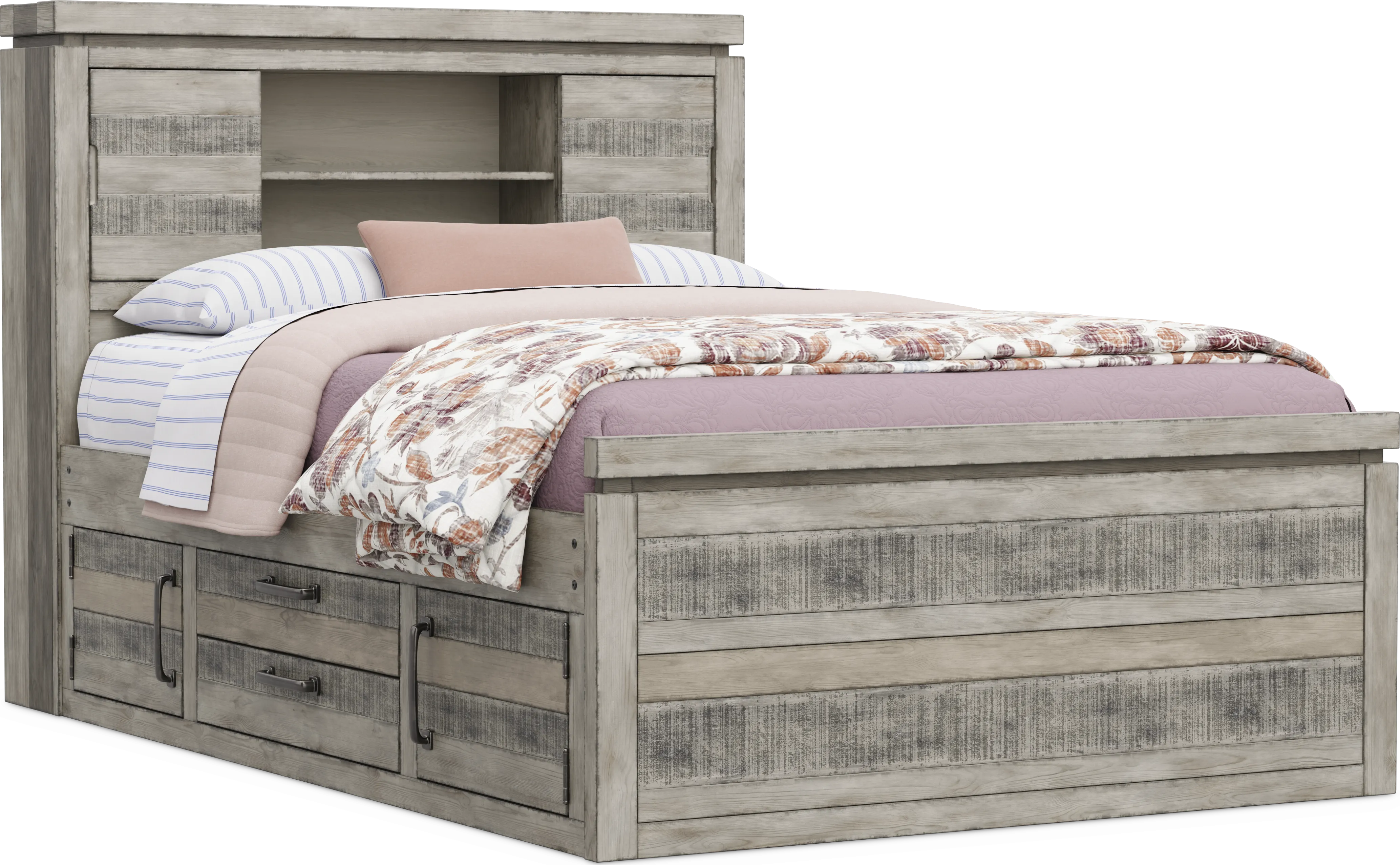 Kids Westover Hills Jr Gray Full Bookcase Bed with 2 Storage Side Rails - Thumbnail - Image 1
