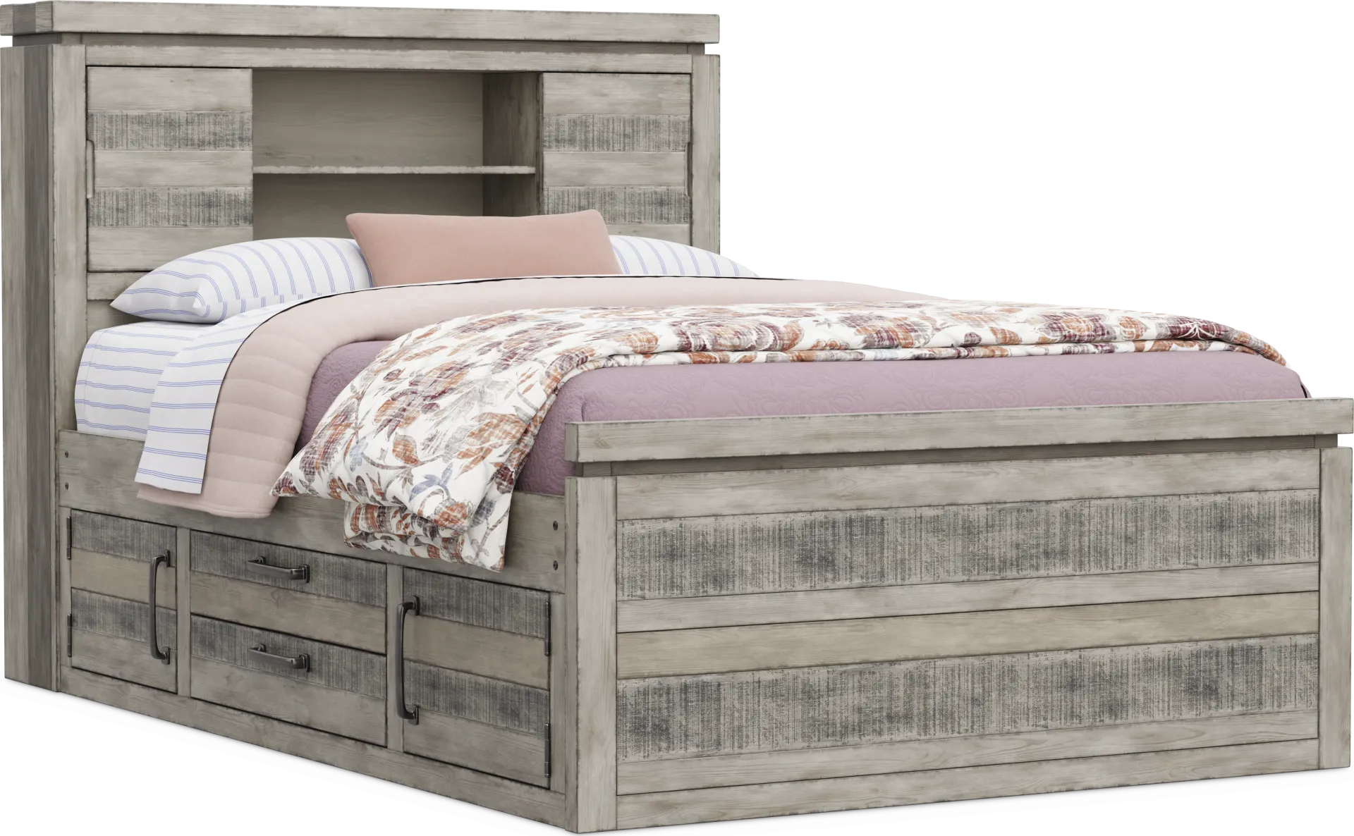 Kids Westover Hills Jr Gray Full Bookcase Bed with 2 Storage Side Rails - Image 1