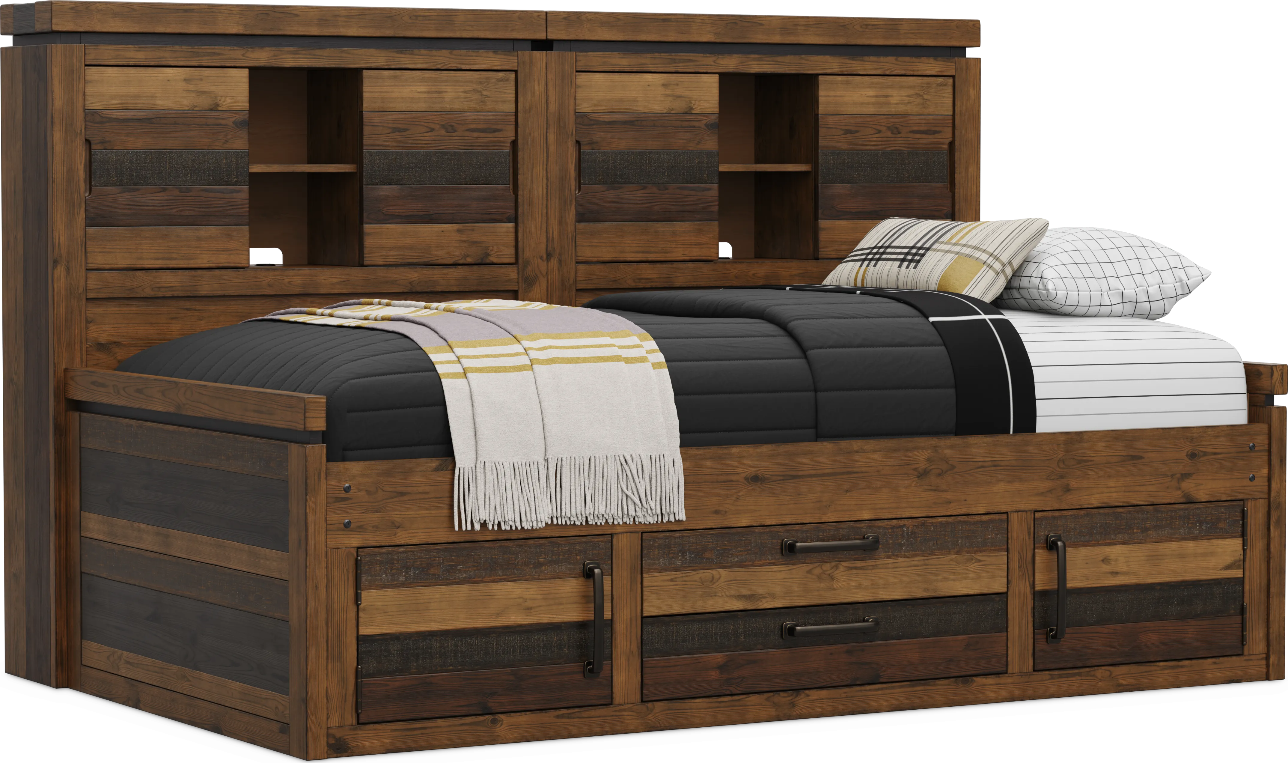 Kids Westover Hills Jr Brown Twin Bookcase Wall Bed with Storage Side Rail - Thumbnail - Image 1