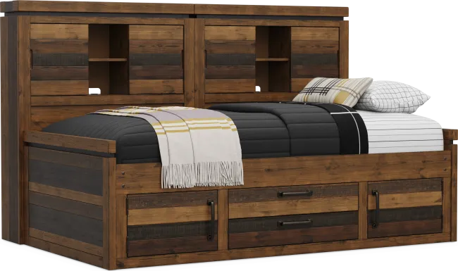 Kids Westover Hills Jr Brown Twin Bookcase Wall Bed with Storage Side Rail