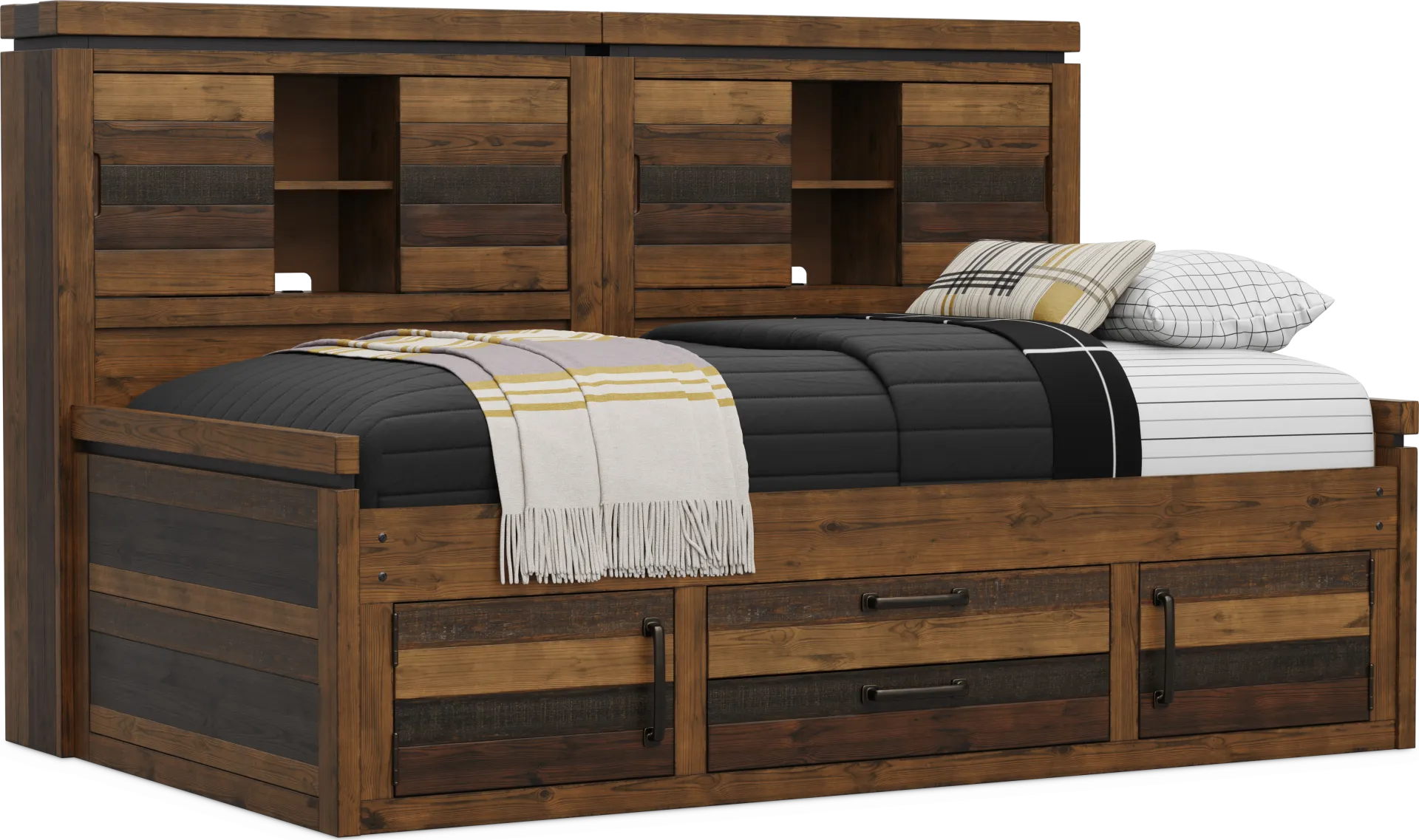 Kids Westover Hills Jr Brown Twin Bookcase Wall Bed with Storage Side Rail - Image 1