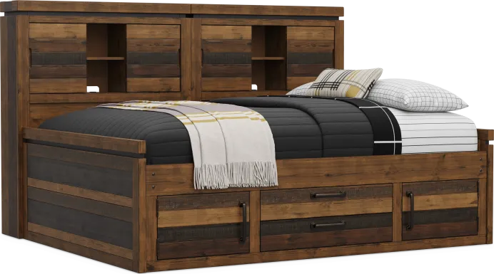 Kids Westover Hills Jr Brown Full Bookcase Wall Bed with Storage Side Rail