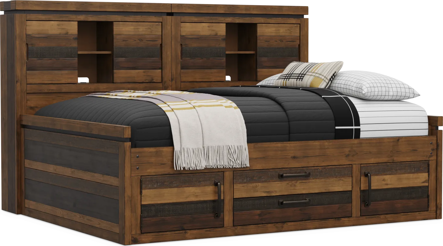 Kids Westover Hills Jr Brown Full Bookcase Wall Bed with Storage Side Rail