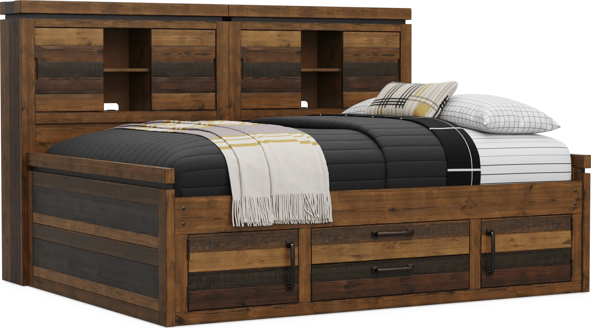 Kids Westover Hills Jr Brown Full Bookcase Wall Bed with Storage Side Rail - Image 1