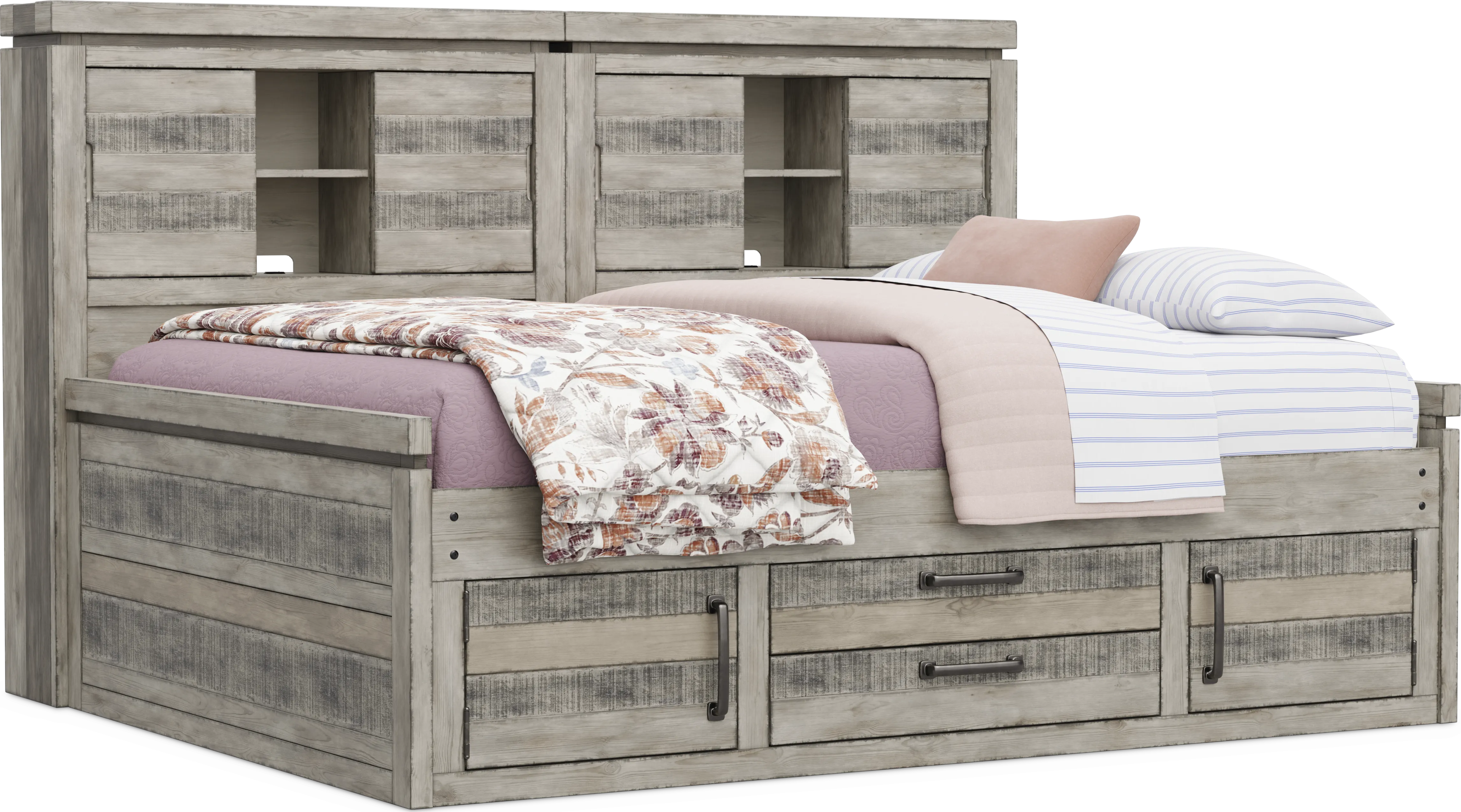 Kids Westover Hills Jr Gray Full Bookcase Wall Bed with Storage Side Rail - Thumbnail - Image 1
