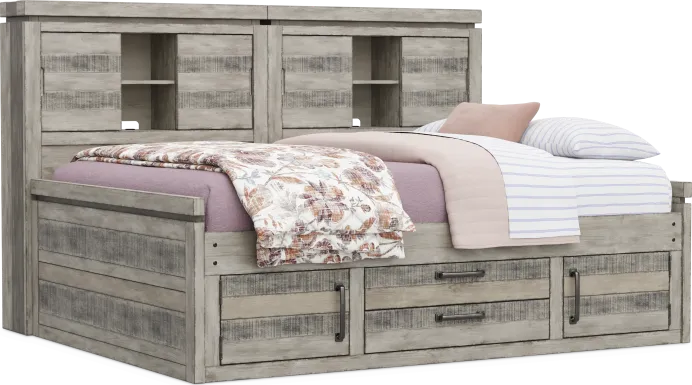 Kids Westover Hills Jr Gray Full Bookcase Wall Bed with Storage Side Rail