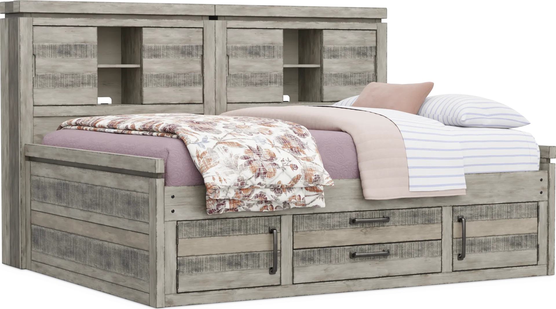 Kids Westover Hills Jr Gray Full Bookcase Wall Bed with Storage Side Rail - Image 1