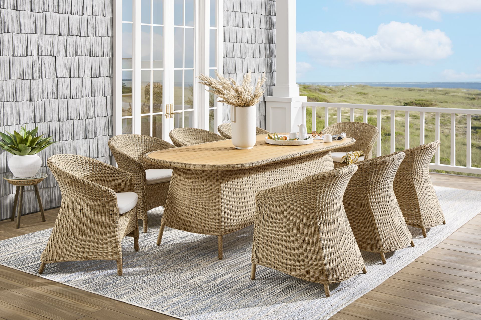 Sarina Bay Natural 9 Pc Outdoor Dining Set - Image 1