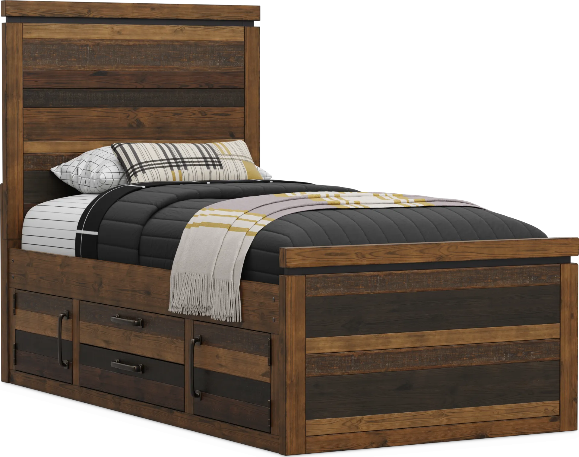 Kids Westover Hills Jr Brown Twin Panel Bed with Storage Side Rail - Image 1