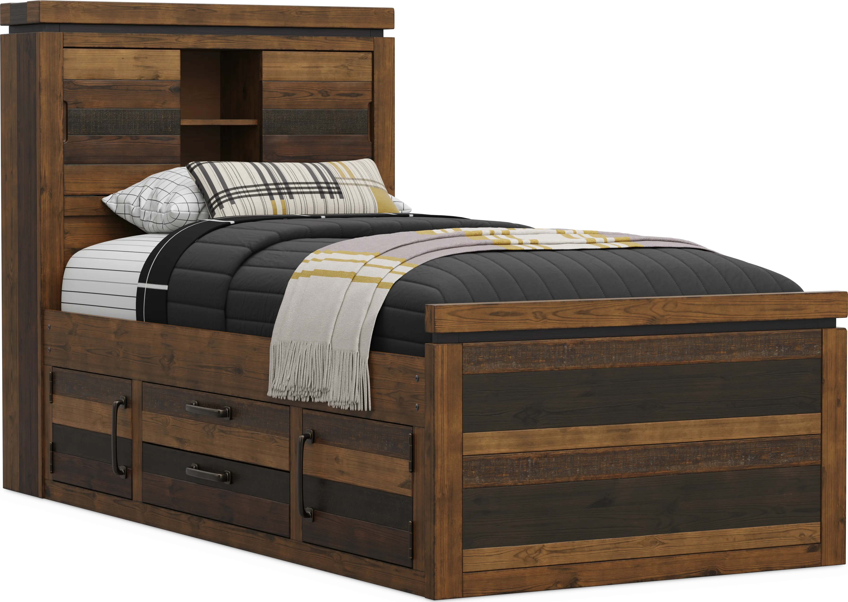 Kids Westover Hills Jr Brown Twin Bookcase Bed with Storage Side Rail - Thumbnail - Image 1