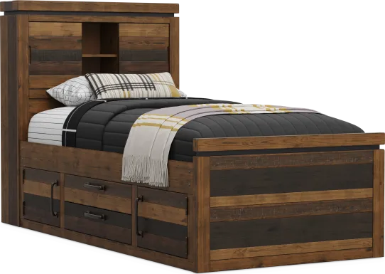 Kids Westover Hills Jr Brown Twin Bookcase Bed with Storage Side Rail
