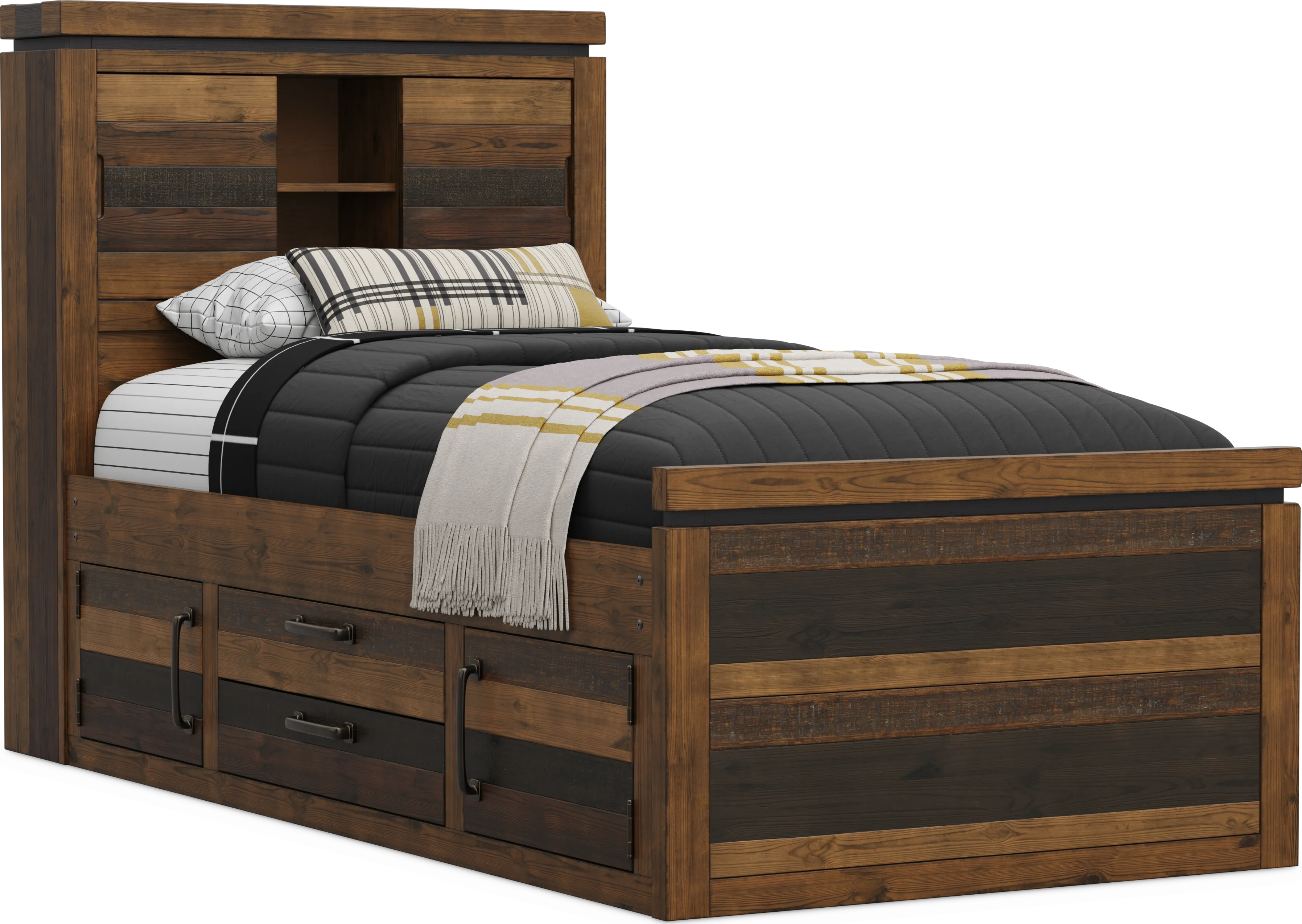 Kids Westover Hills Jr Brown Twin Bookcase Bed with 2 Storage Side Rails - Thumbnail - Image 1