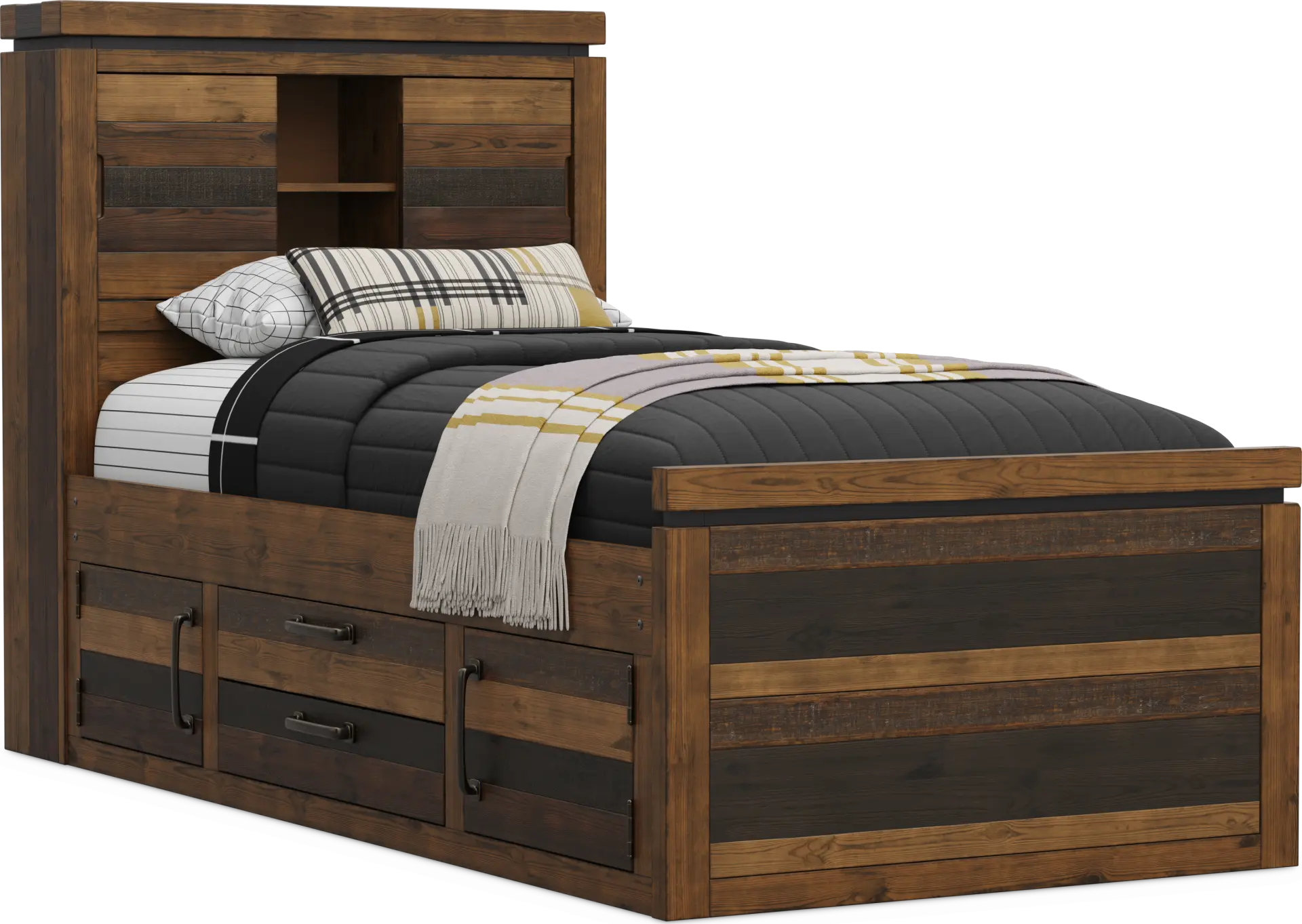 Kids Westover Hills Jr Brown Twin Bookcase Bed with 2 Storage Side Rails