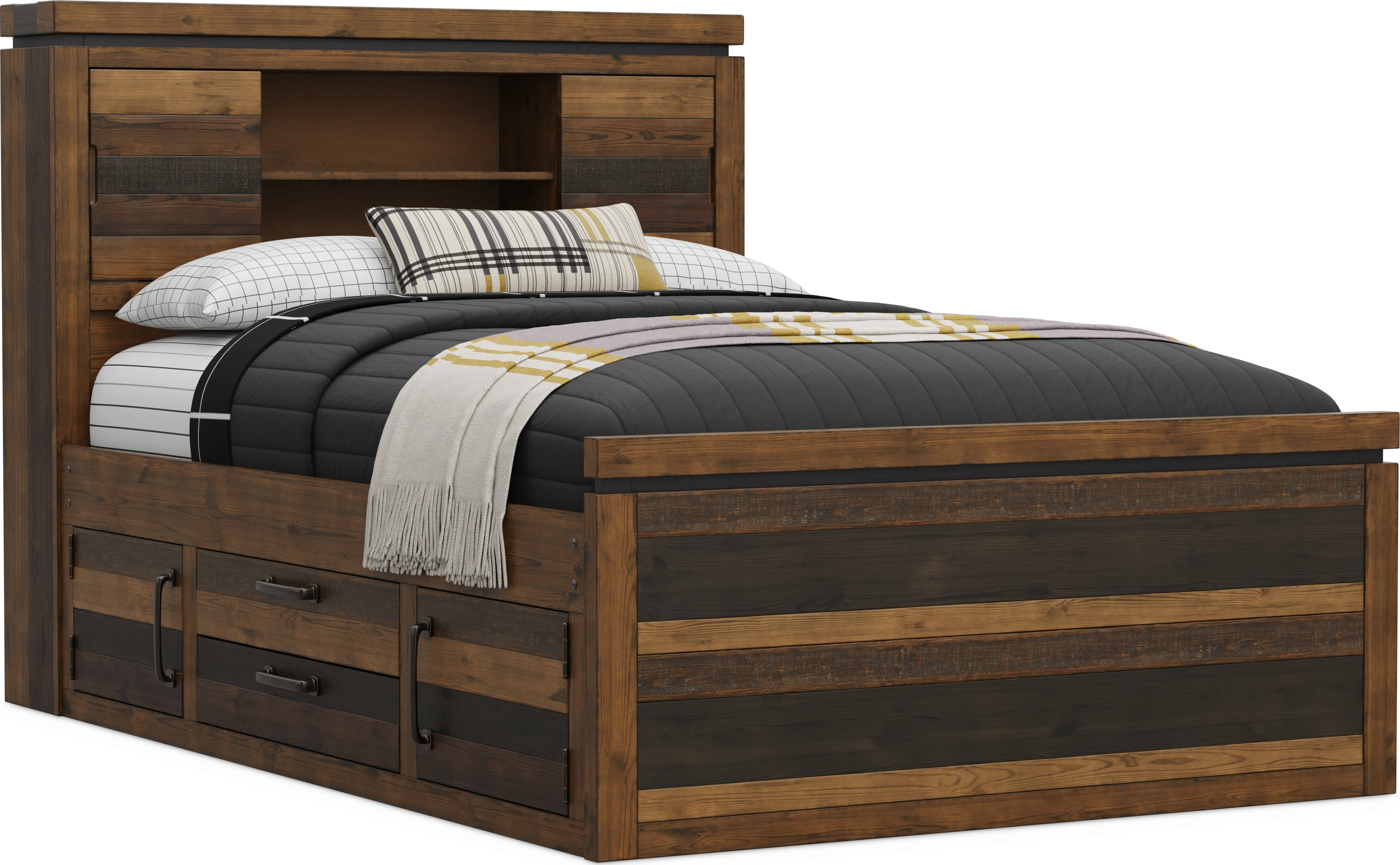 Kids Westover Hills Jr Brown Full Bookcase Bed with 2 Storage Side Rails - Thumbnail - Image 1