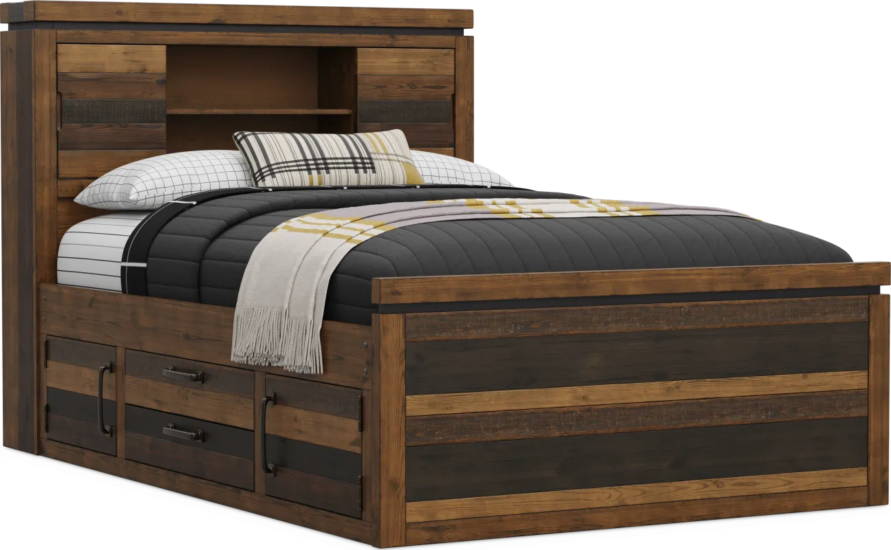 Kids Westover Hills Jr Brown Full Bookcase Bed with 2 Storage Side Rails