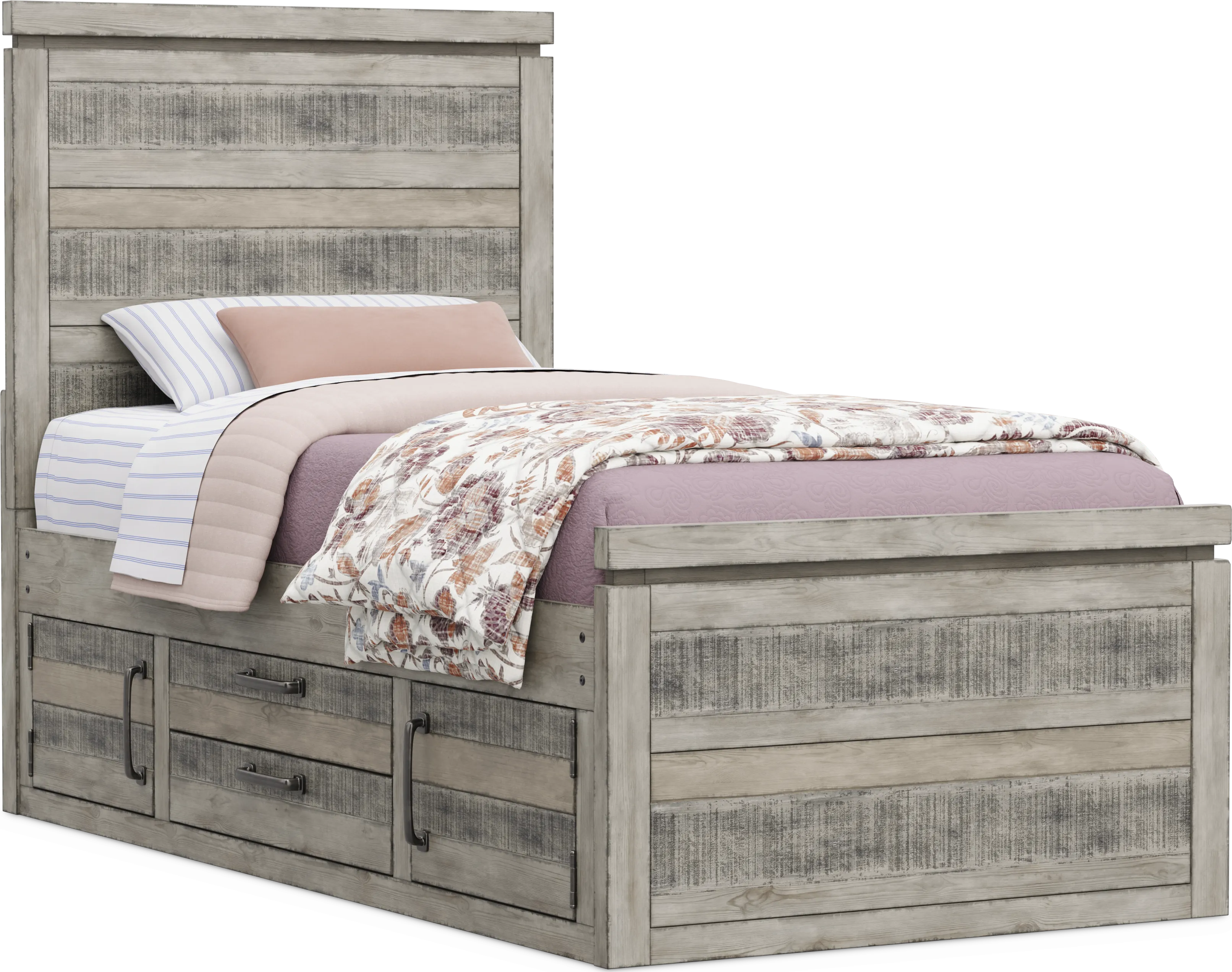 Kids Westover Hills Jr Gray Twin Panel Bed with Storage Side Rail - Thumbnail - Image 1