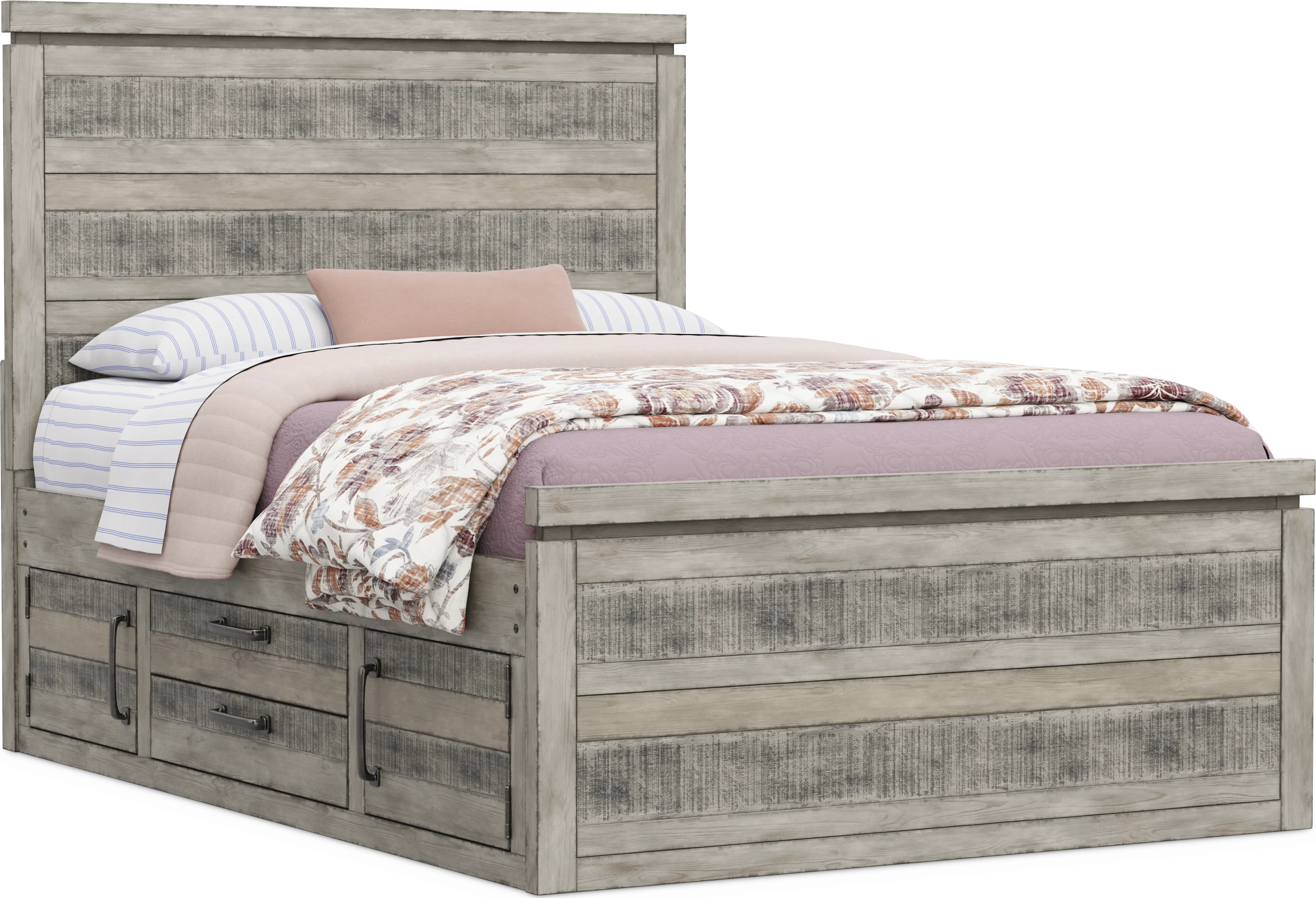 Kids Westover Hills Jr Gray Full Panel Bed with 2 Storage Side Rails - Thumbnail - Image 1