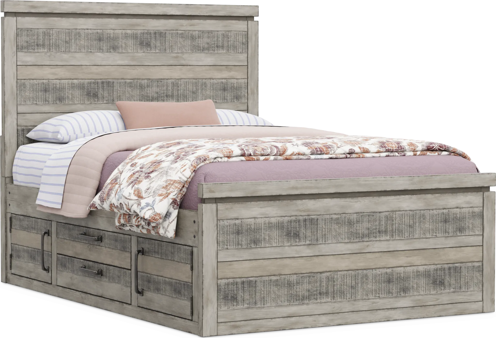 Kids Westover Hills Jr Gray Full Panel Bed with 2 Storage Side Rails - Image 1