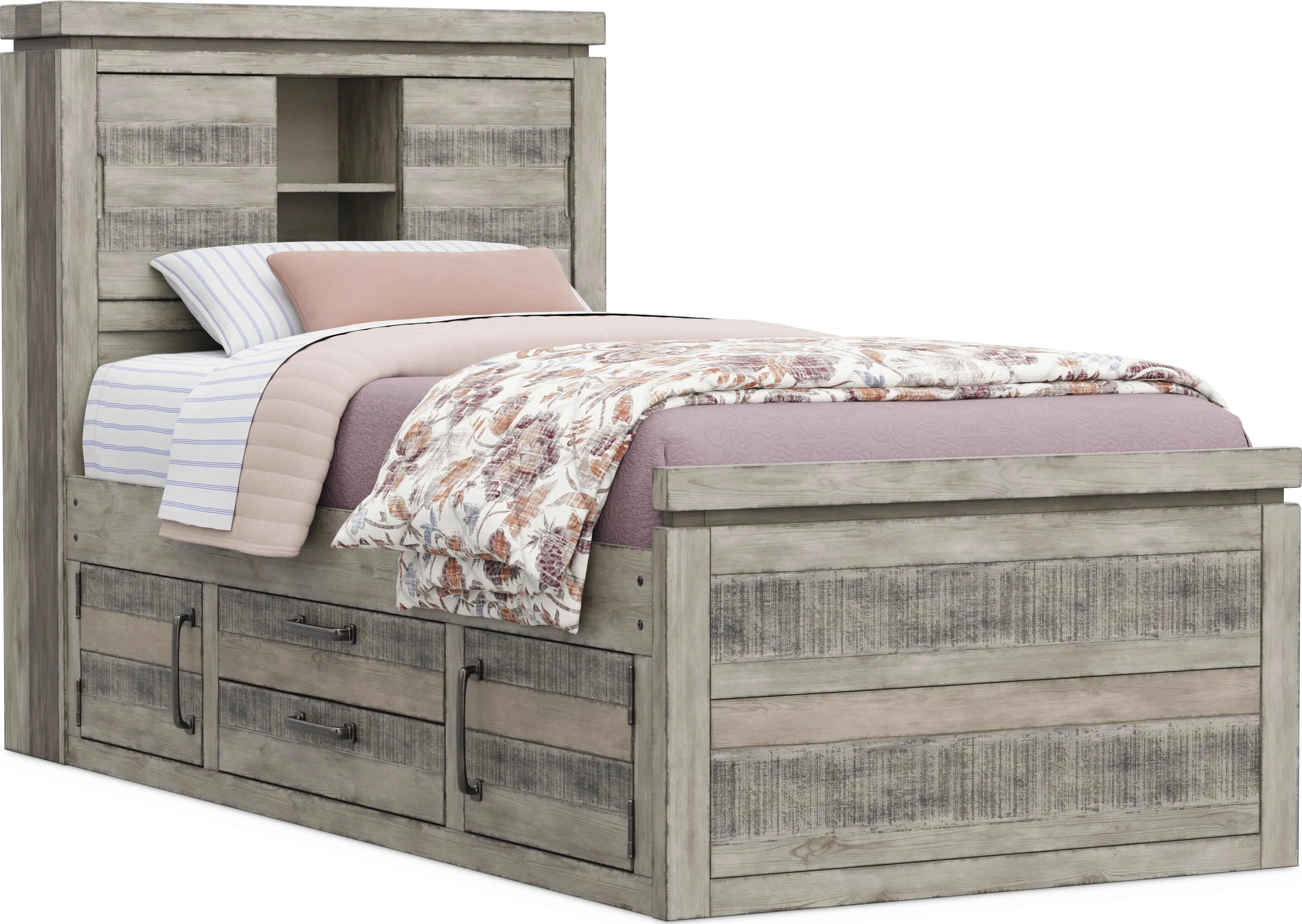 Kids Westover Hills Jr Gray Twin Bookcase Bed with Storage Side Rail - Thumbnail - Image 1