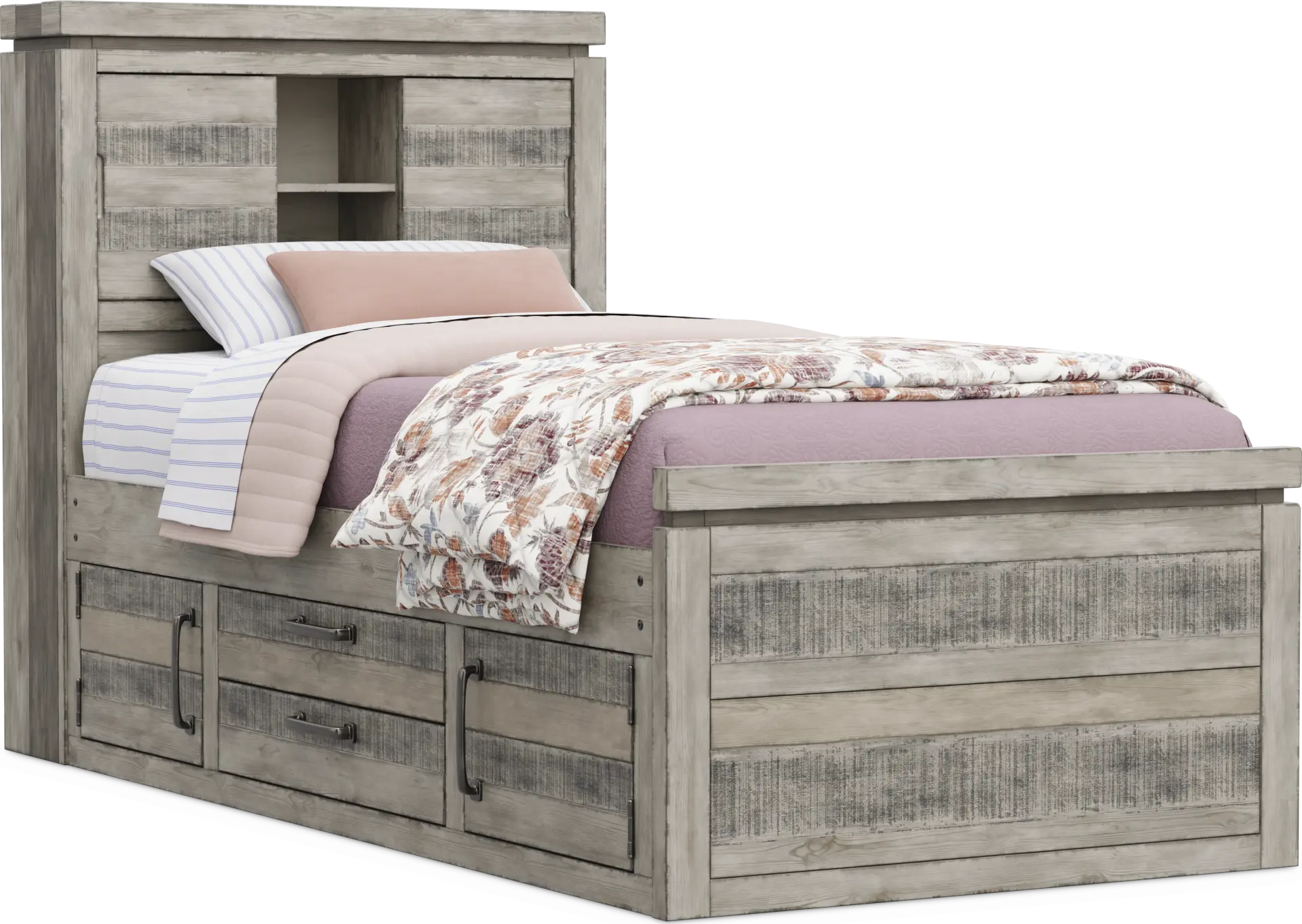 Kids Westover Hills Jr Gray Twin Bookcase Bed with Storage Side Rail