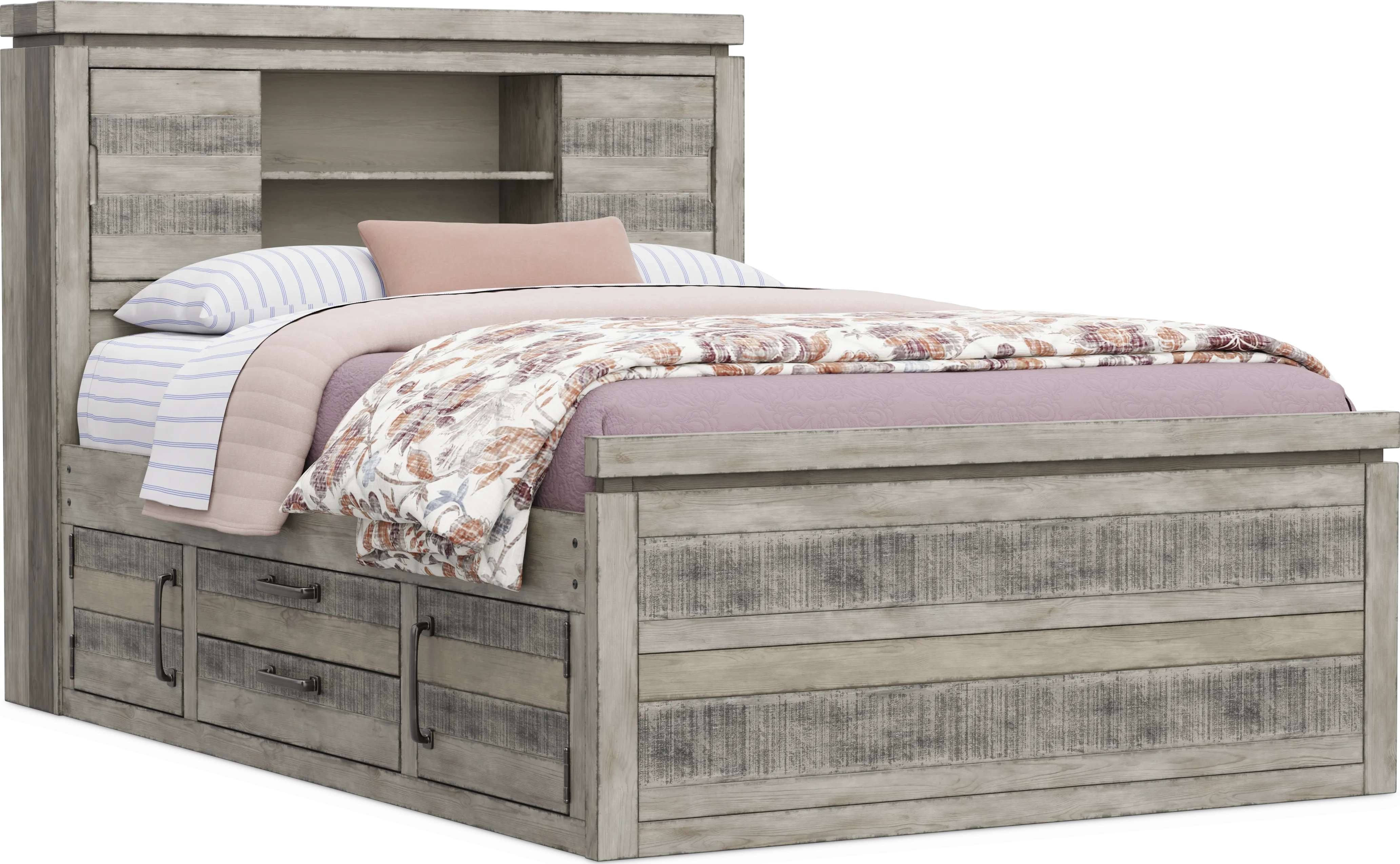Kids Westover Hills Jr Gray Full Bookcase Bed with Storage Side Rail - Thumbnail - Image 1