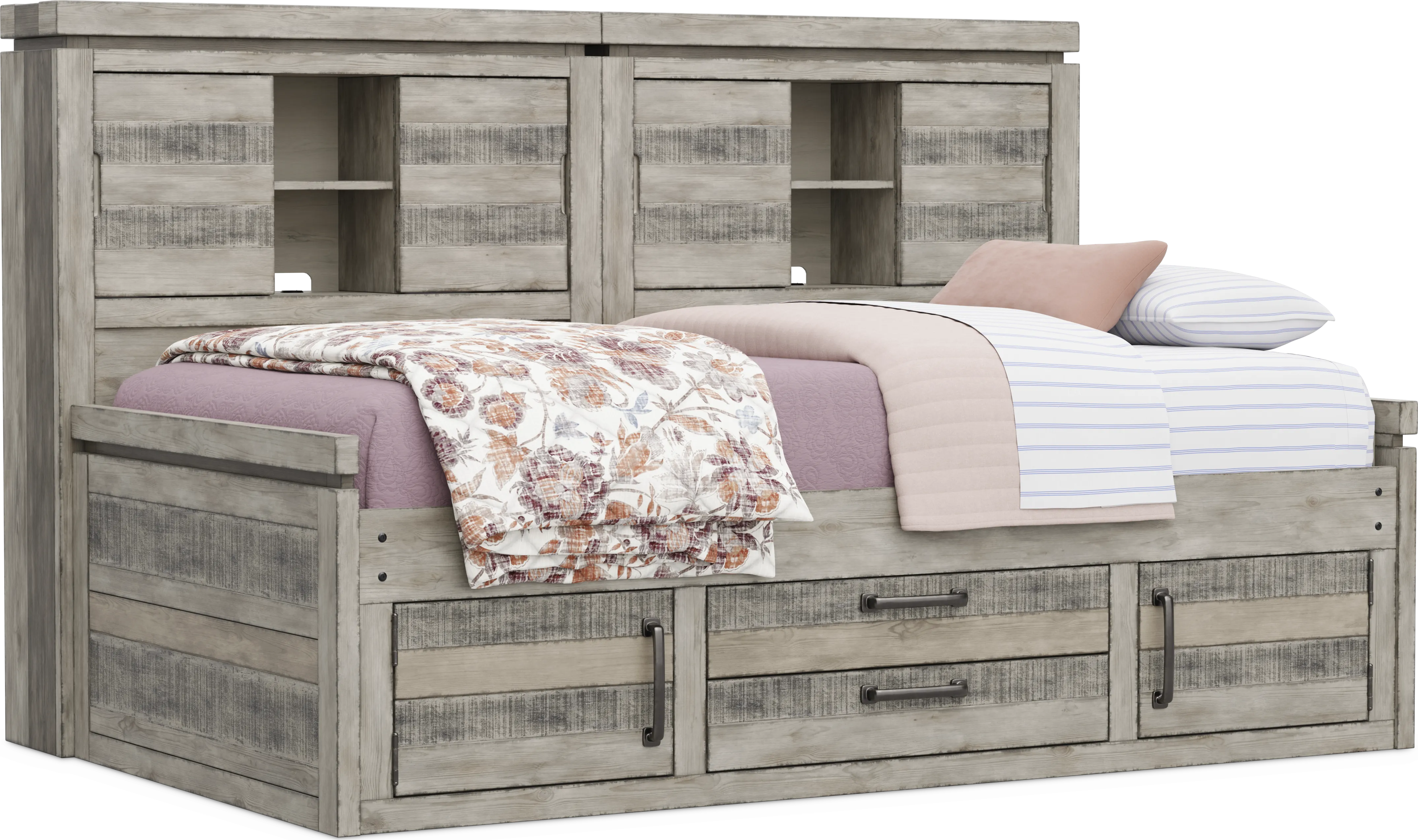 Kids Westover Hills Jr Gray Twin Bookcase Wall Bed with Storage Side Rail - Thumbnail - Image 1