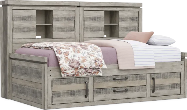 Kids Westover Hills Jr Gray Twin Bookcase Wall Bed with Storage Side Rail