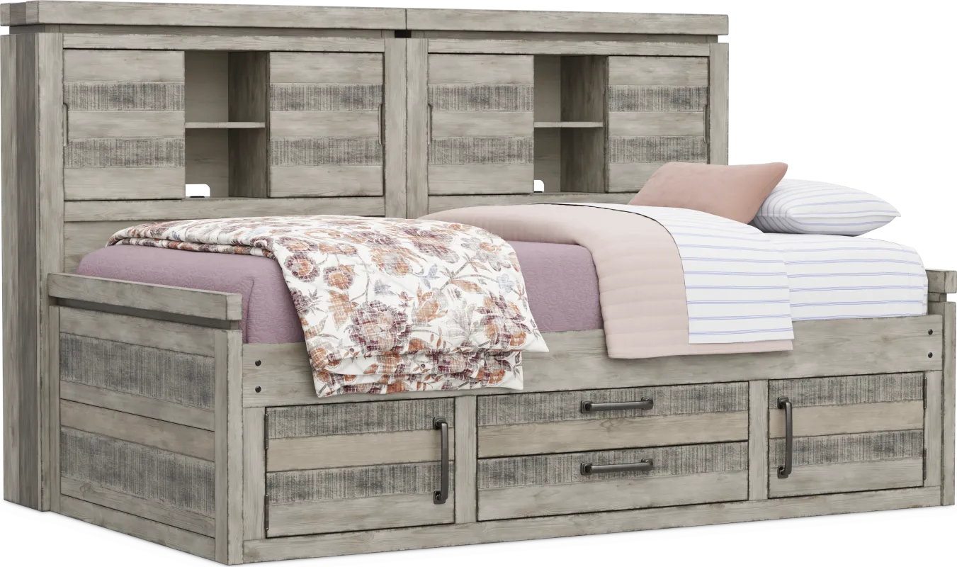 Kids Westover Hills Jr Gray Twin Bookcase Wall Bed with Storage Side Rail
