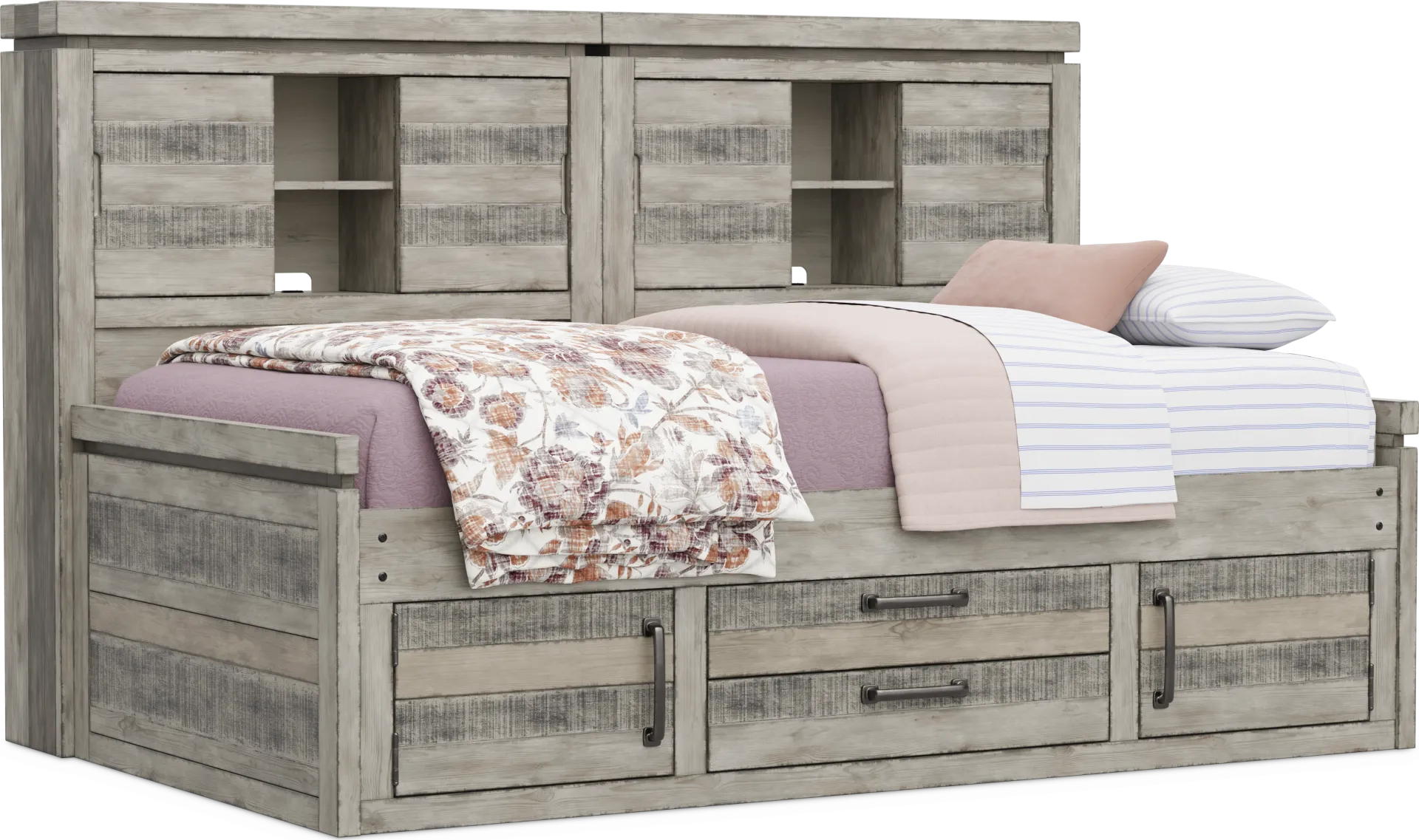 Kids Westover Hills Jr Gray Twin Bookcase Wall Bed with Storage Side Rail - Image 1