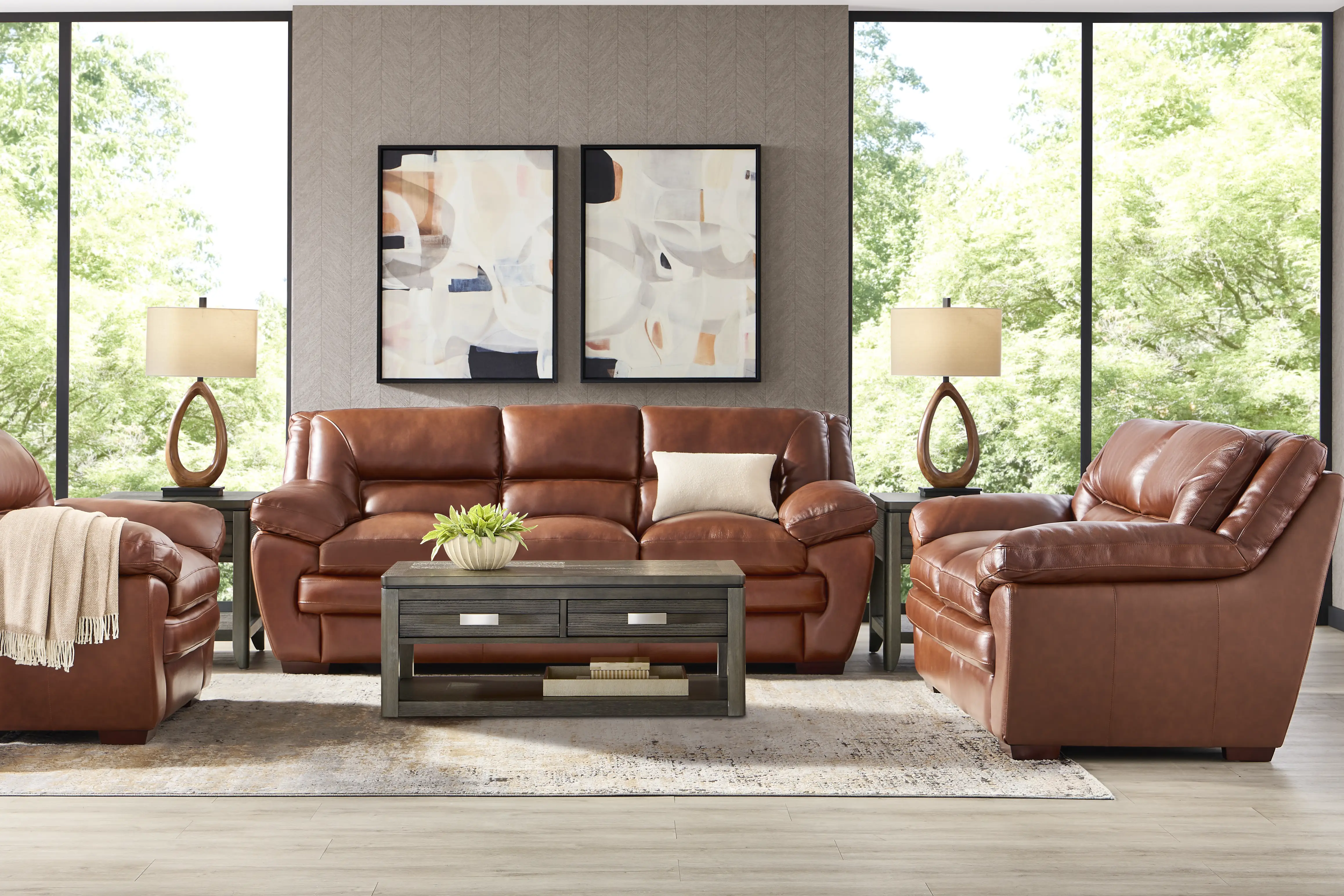 Hayworth Brown Leather 2 Pc Living Room - Thumbnail - Image 1