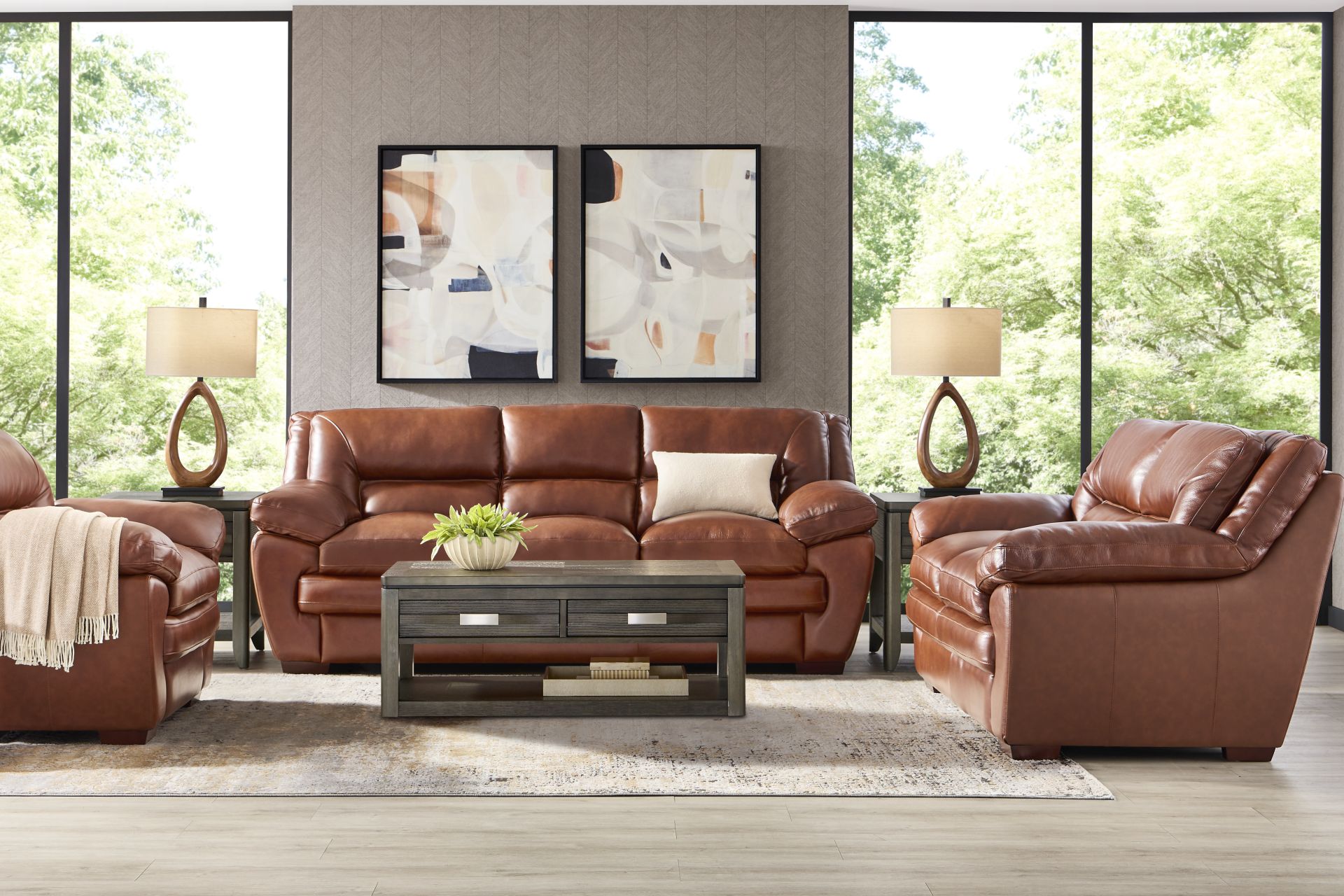Hayworth Brown 3 Pc Leather Living Room - Image 1