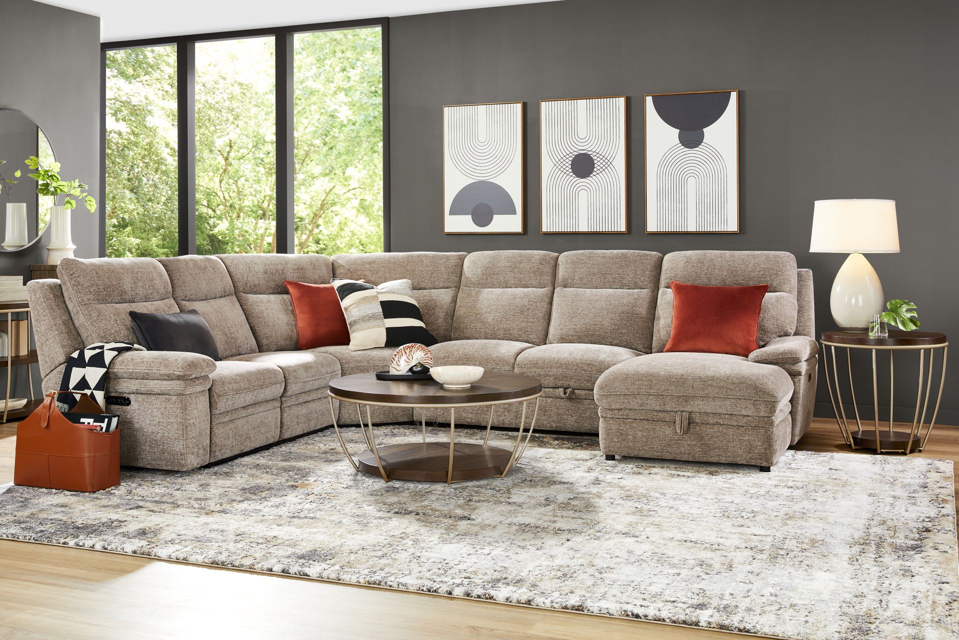 Anaheim Latte 5 Pc Dual Power Reclining Sectional - Image 1