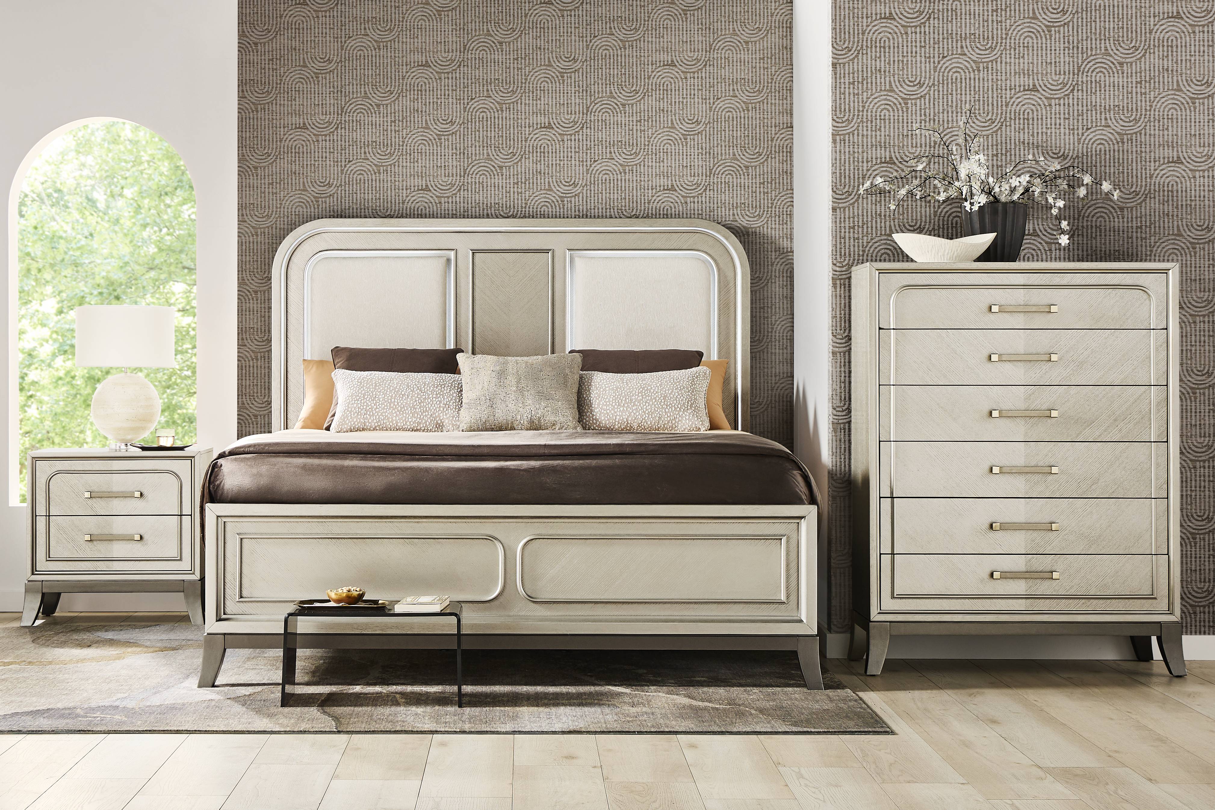 Colette Silver 5 Pc Queen Upholstered Bedroom - Thumbnail - Image 1