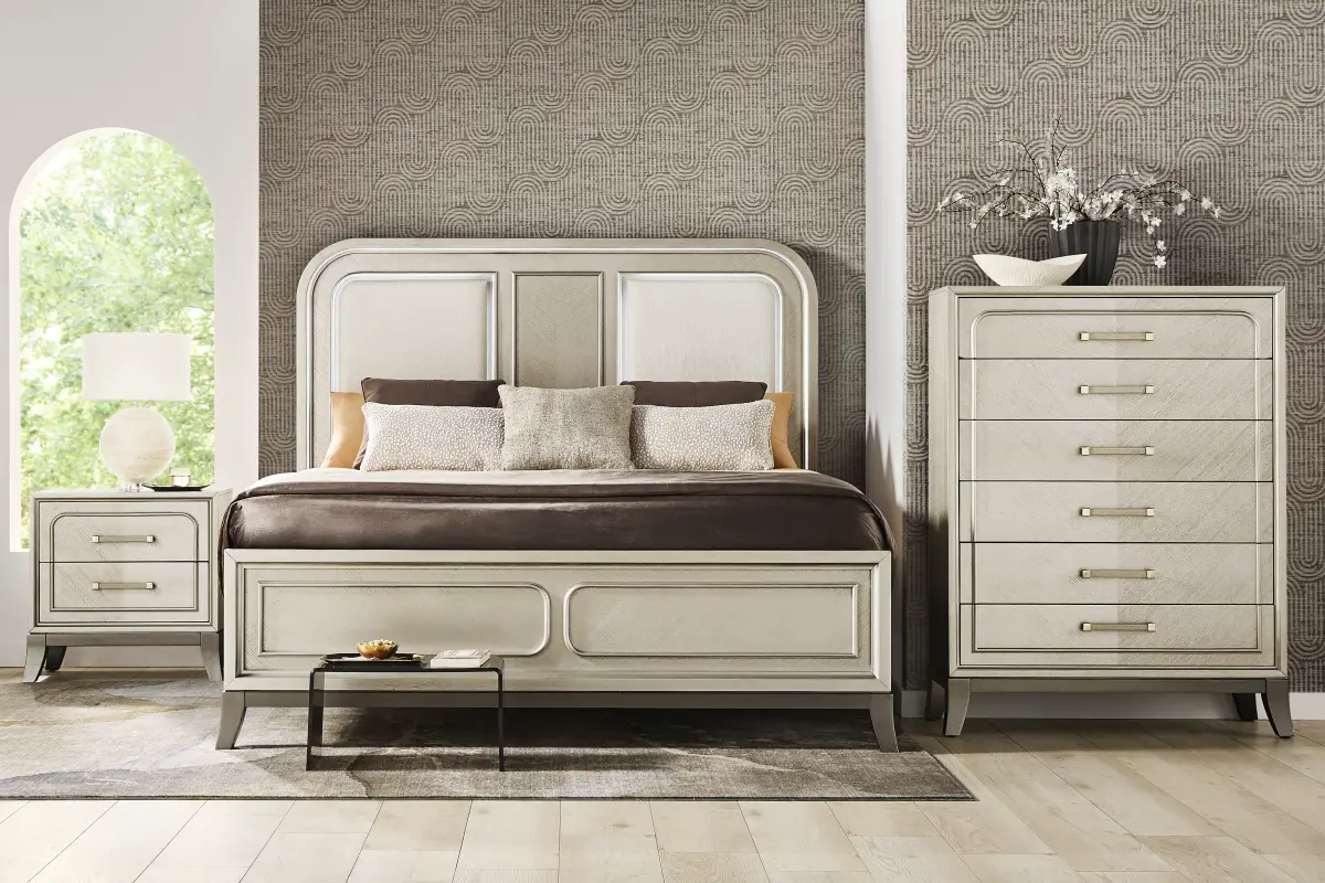 Colette Silver 5 Pc King Upholstered Bedroom