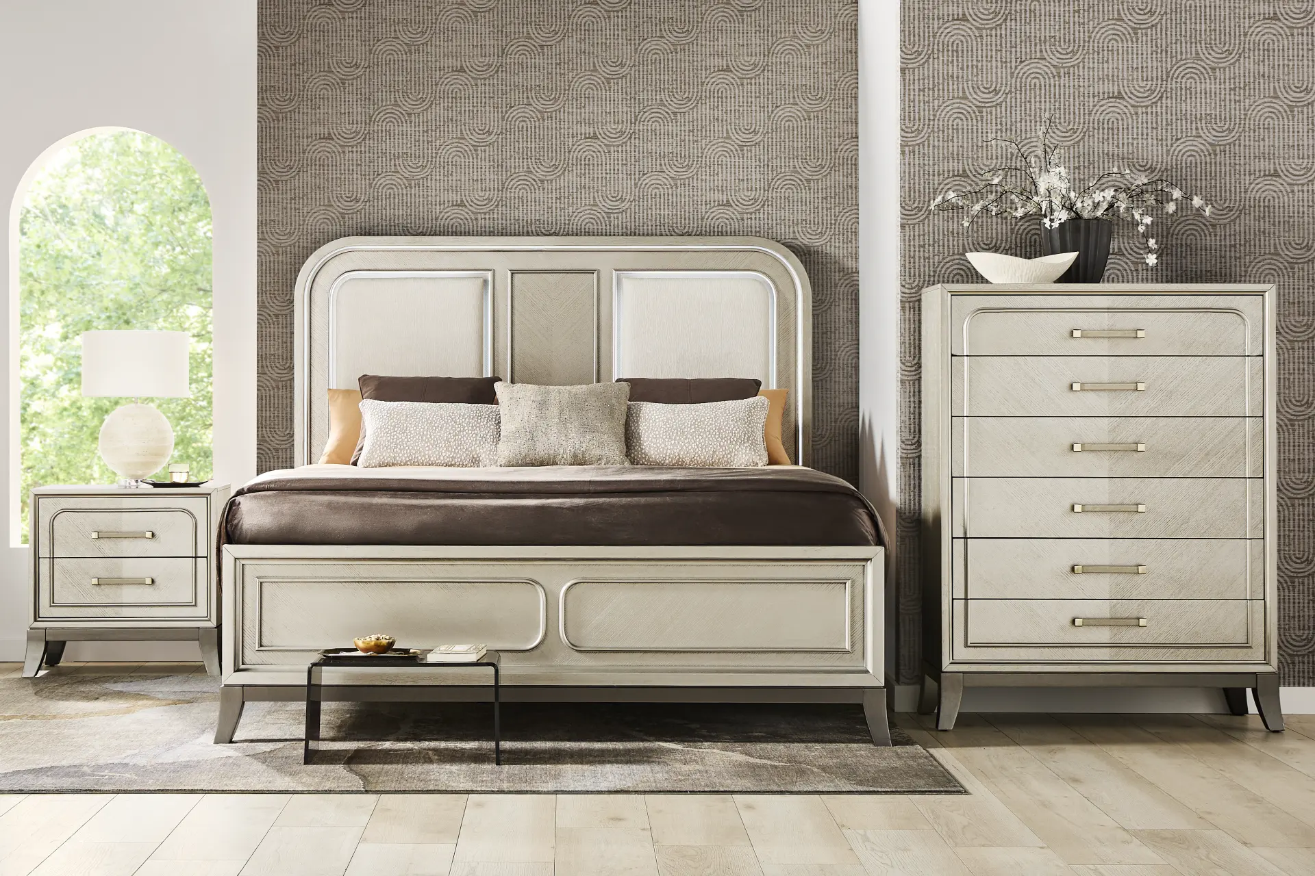 Colette Silver 5 Pc King Upholstered Bedroom