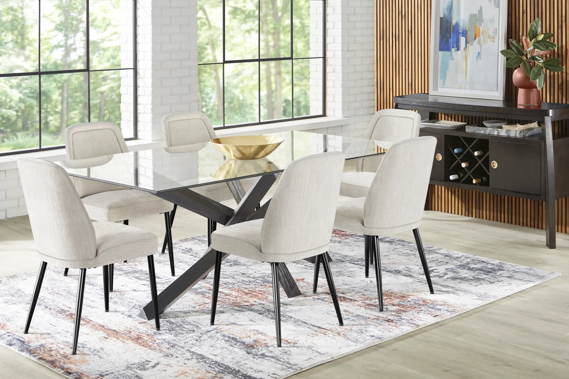 Hollybrooke Black 5 Pc Dining Room with Ivory Chairs - Image 1
