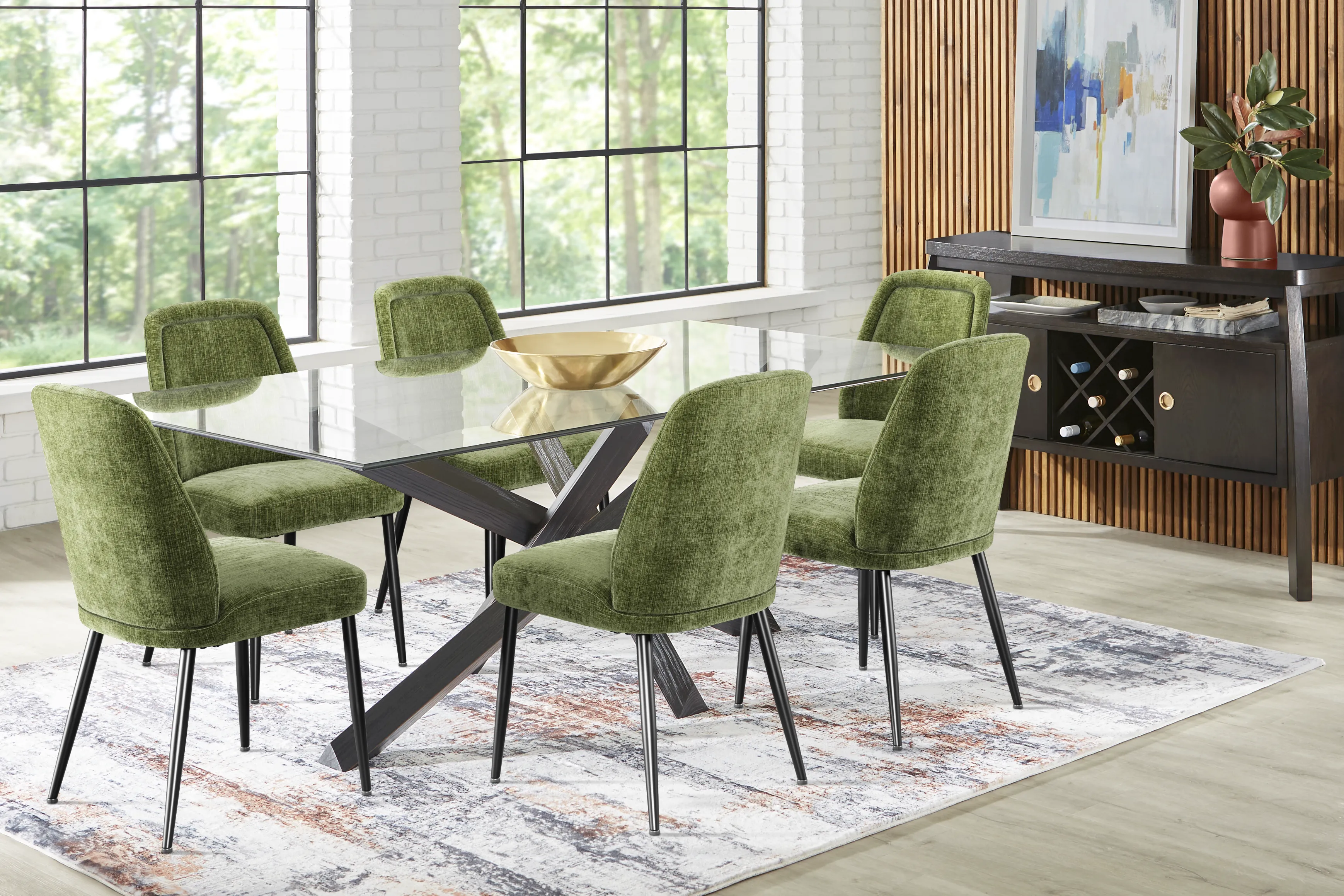 Hollybrooke Black 5 Pc Dining Room with Moss Chairs - Thumbnail - Image 1