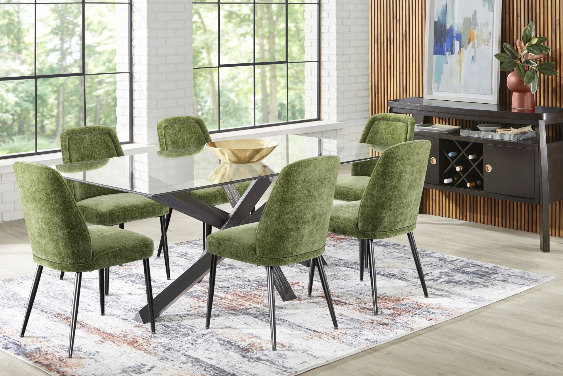 Hollybrooke Black 5 Pc Dining Room with Moss Chairs - Image 1